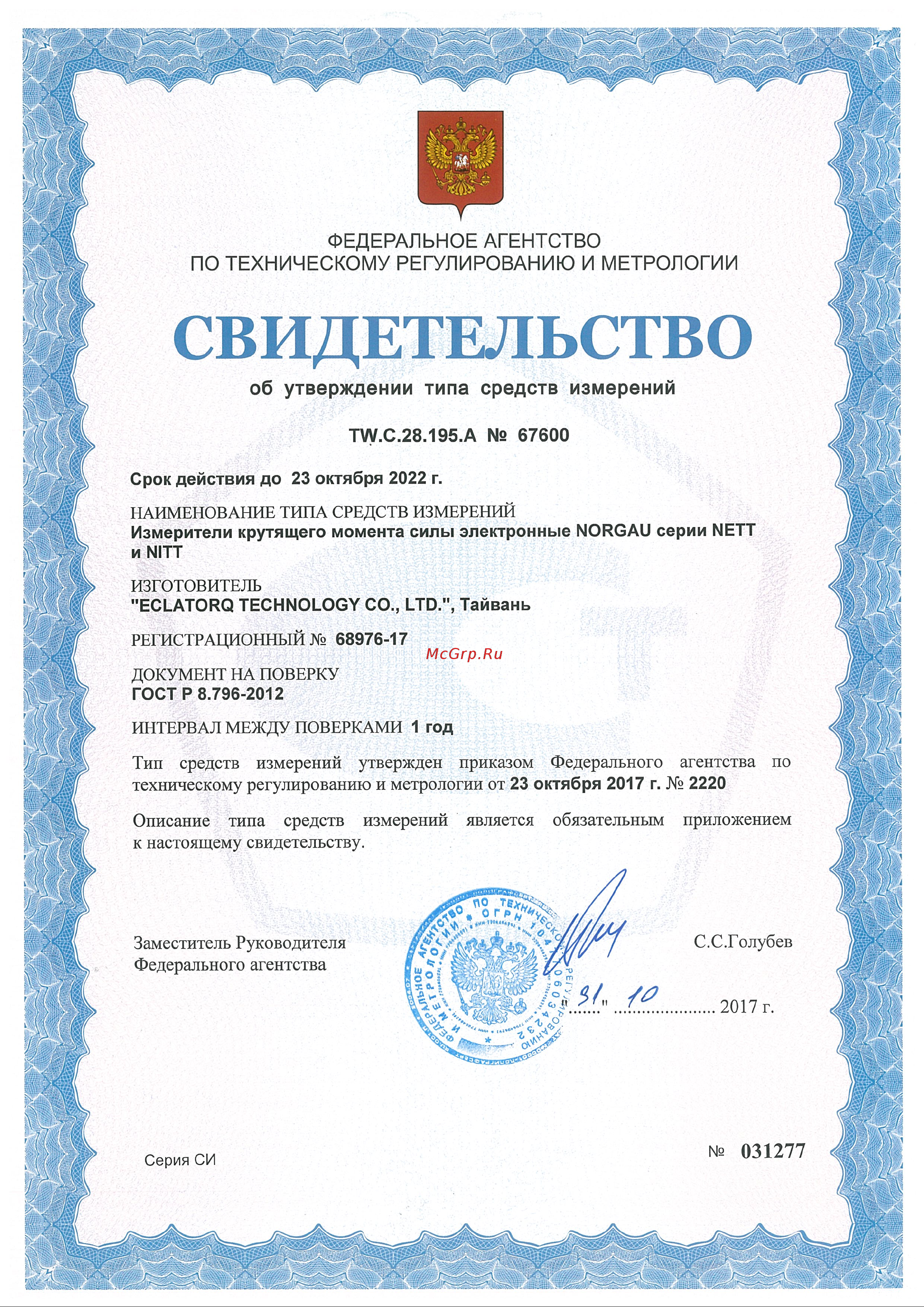 Norgau 100-1000 Нм 053101100 Свидетельство онлайн