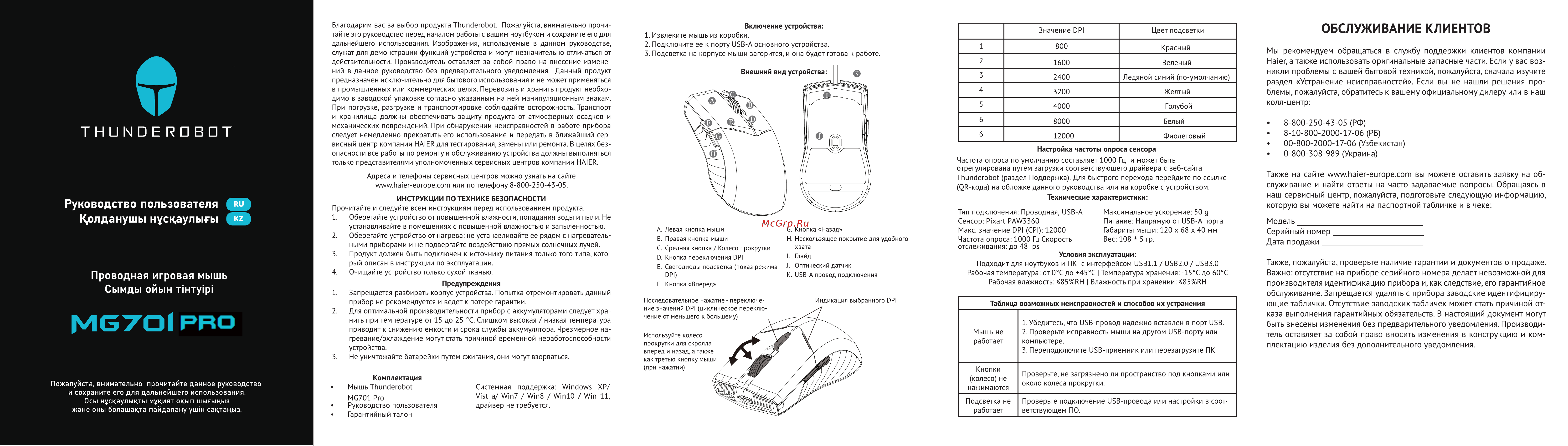 Thunderobot MG701 Pro Инструкция по эксплуатации онлайн
