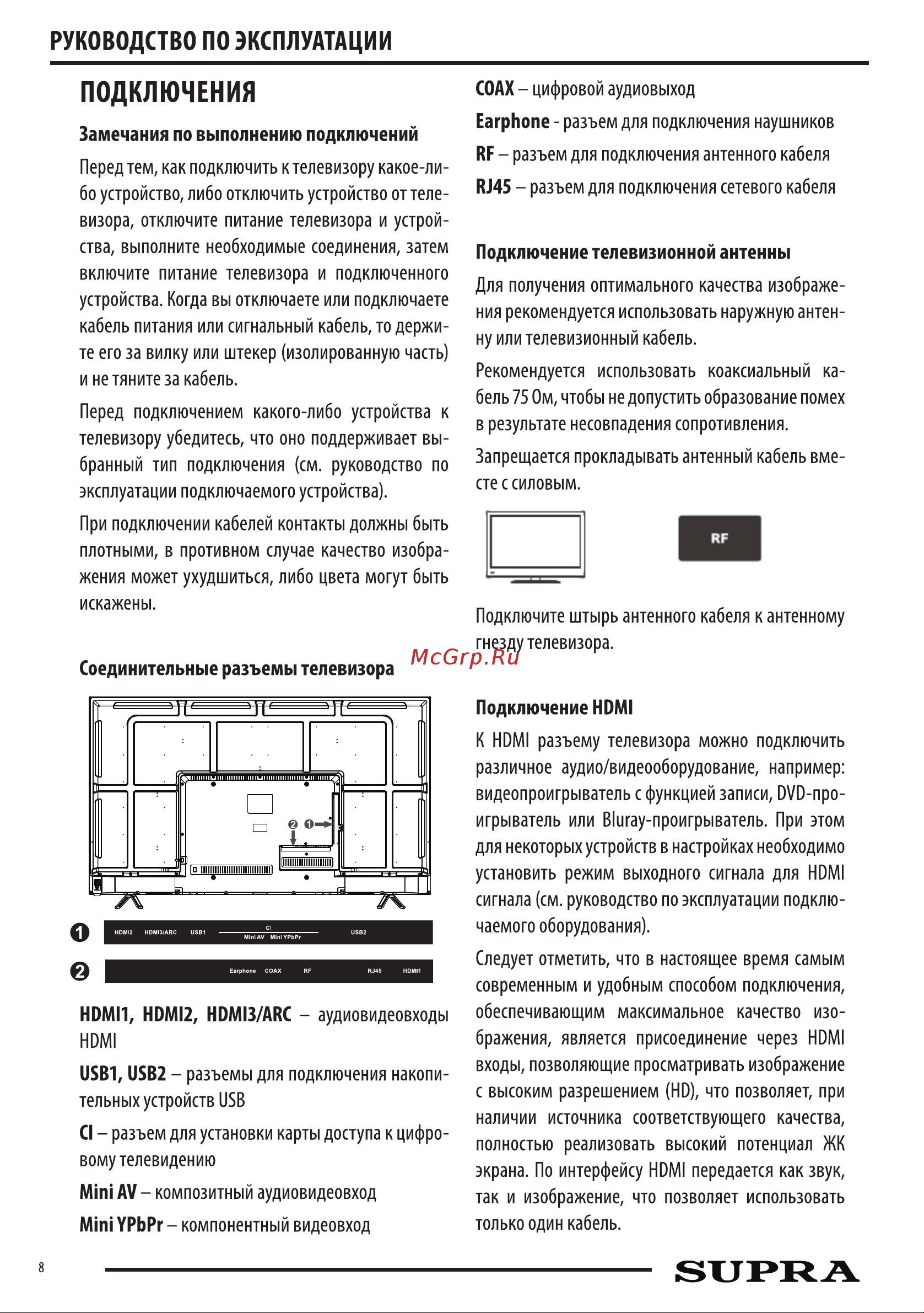 Supra STV-LC65ST0045U Руководство по эксплуатации онлайн [8/24] 874260
