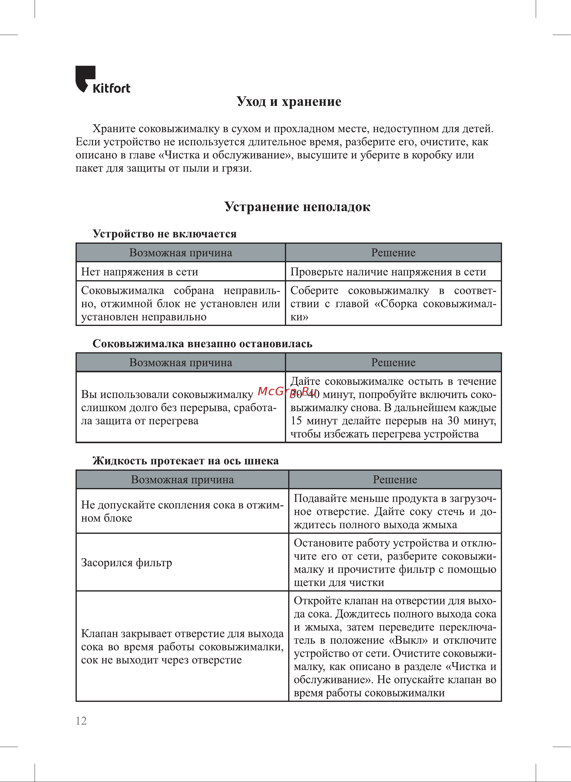 Kitfort КТ-1161 Руководство по эксплуатации онлайн [12/20] 875810