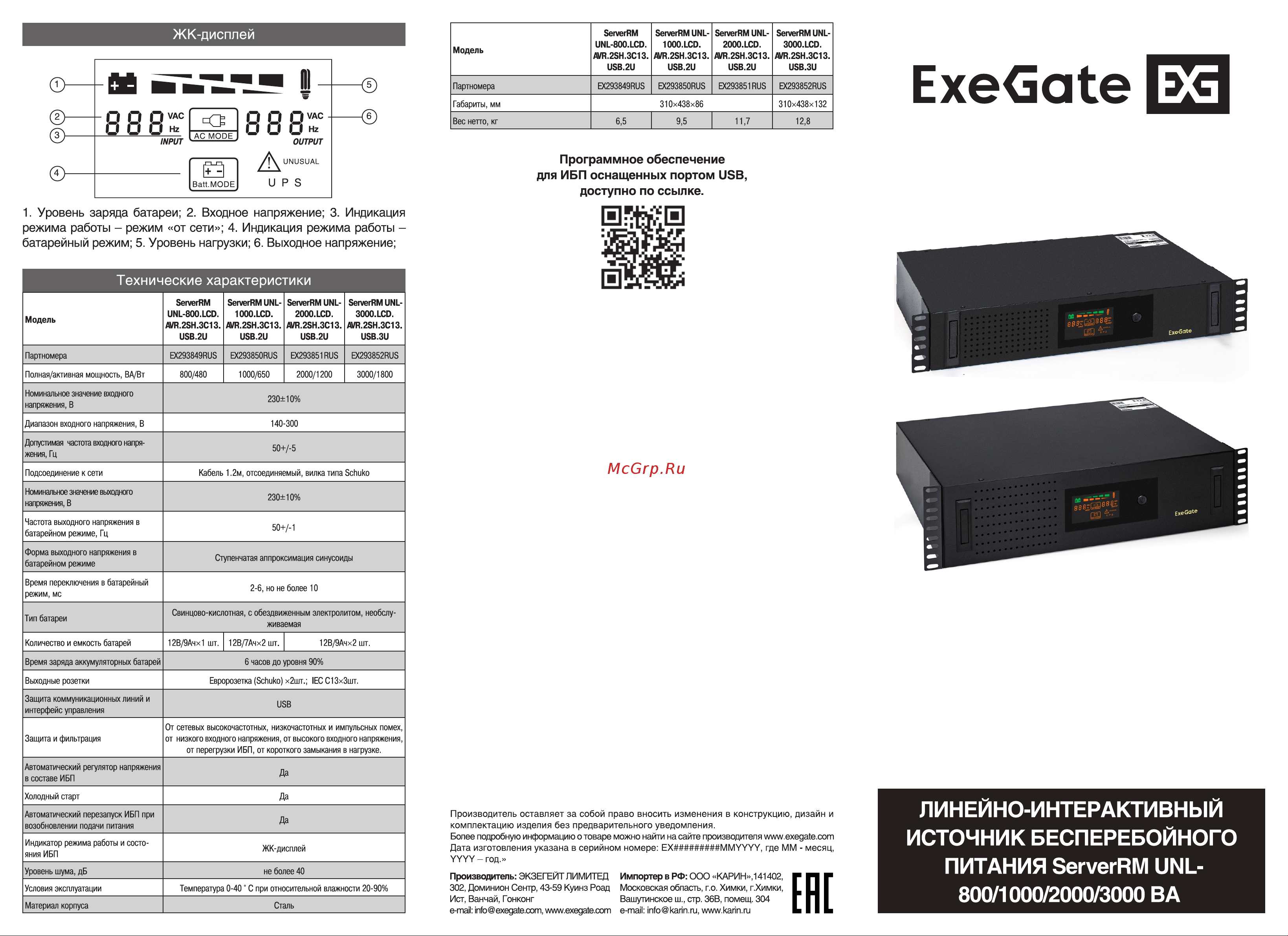 ExeGate ServerRM UNL-1000.LCD.AVR.2SH.3C13.USB.2U Руководство по эксплуатации онлайн