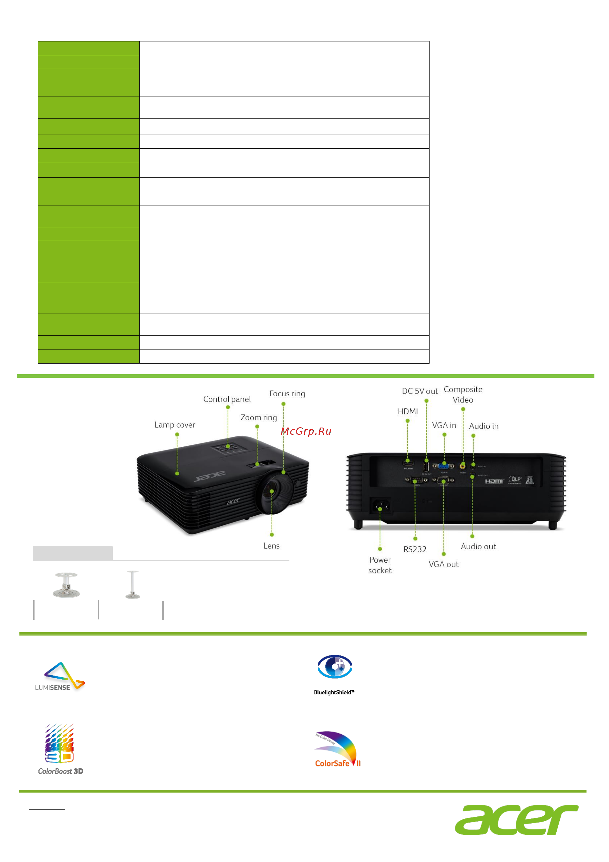Acer X119H MR.JTG11.00P Руководство по эксплуатации онлайн [2/2] 879714