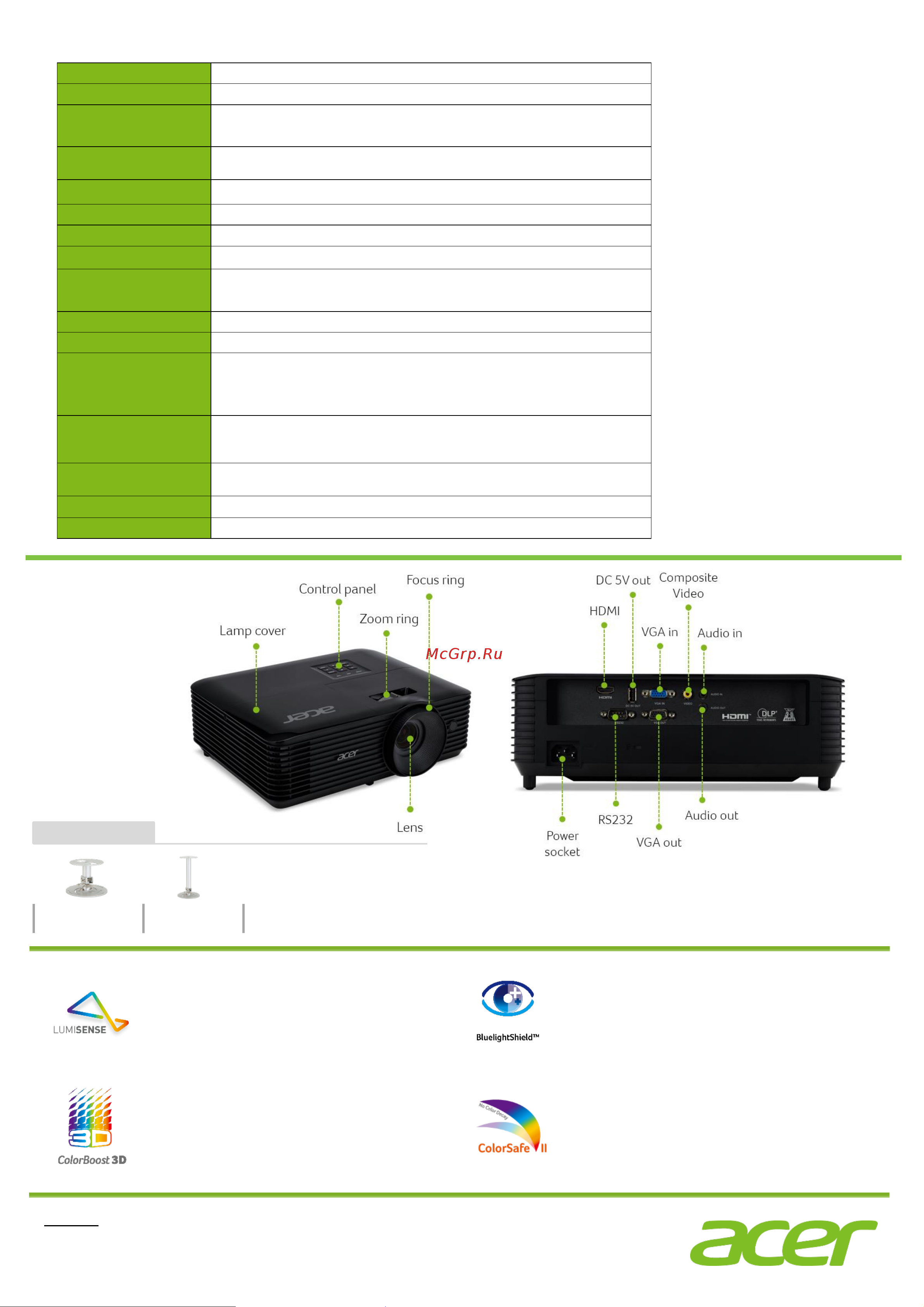 Acer X139WH MR.JTJ11.00R Руководство по эксплуатации онлайн [2/2] 879716