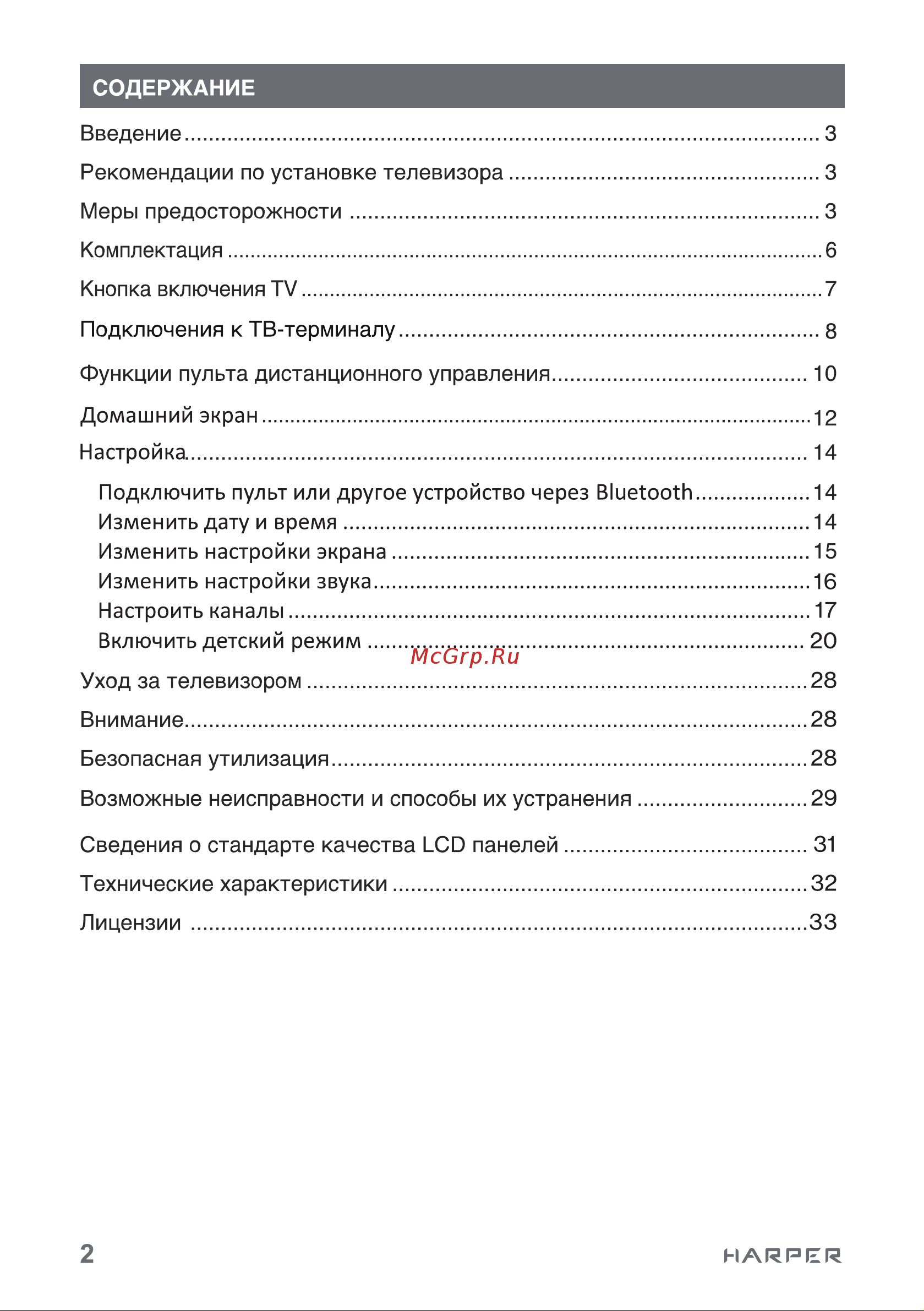 Harper 40F751TS Руководство по эксплуатации онлайн [2/36] 880532
