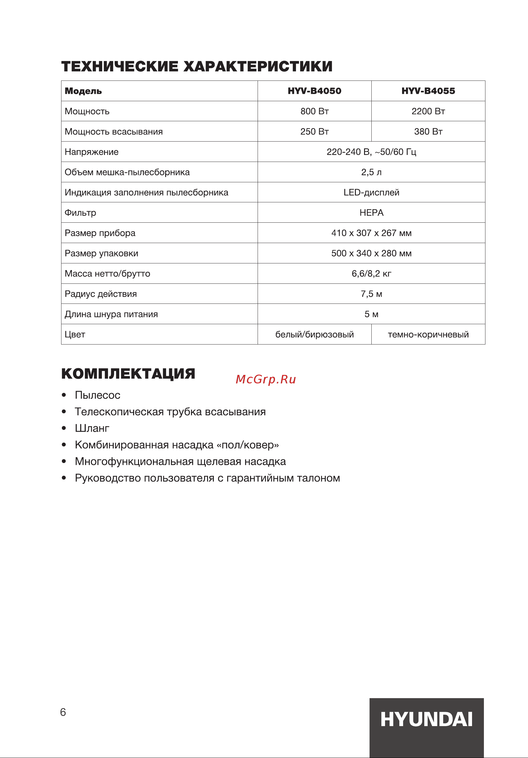 Hyundai HYV-B4055 Руководство по эксплуатации онлайн [6/16] 881466