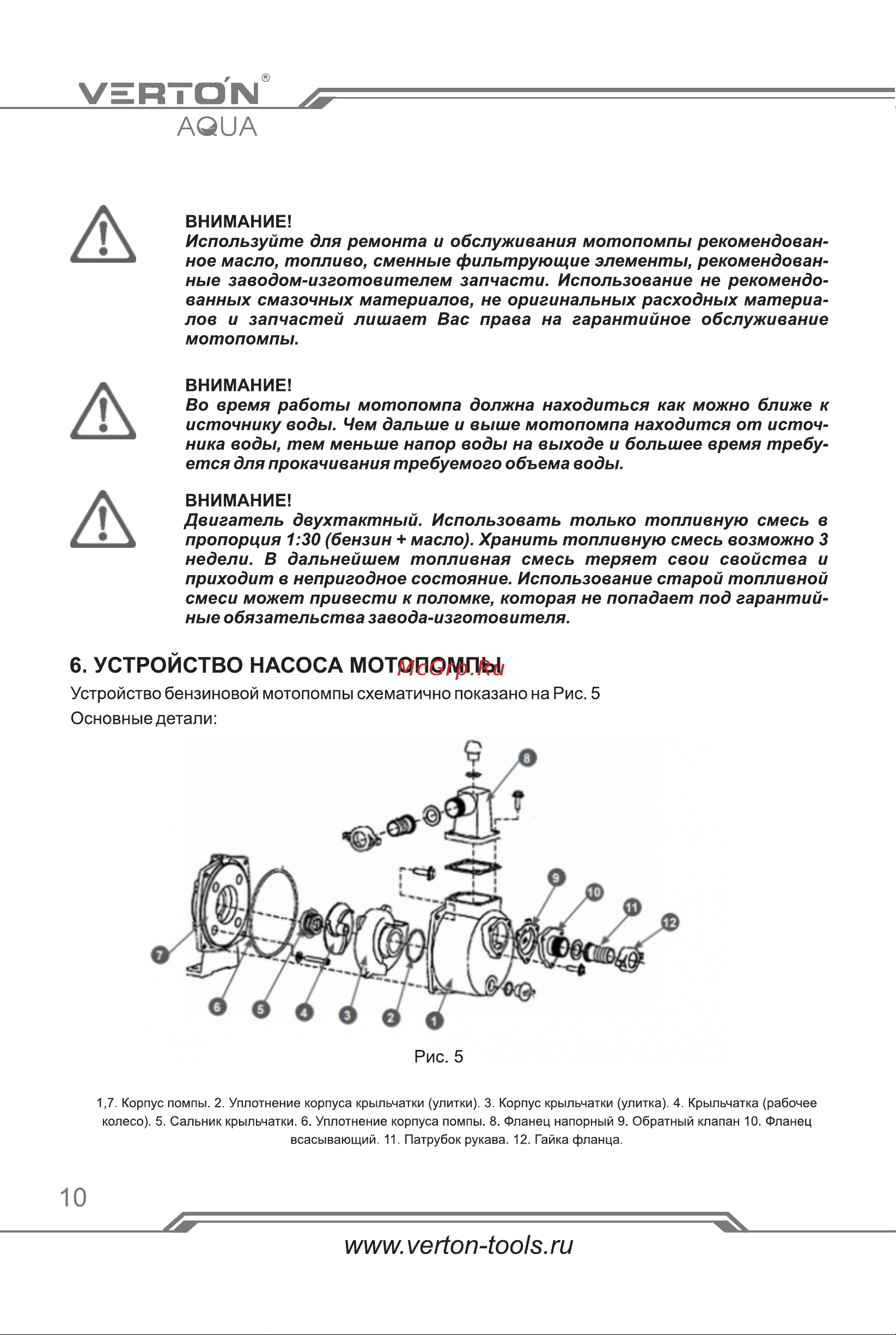 VERTON WP 25/130 Руководство по эксплуатации онлайн [10/32] 882564