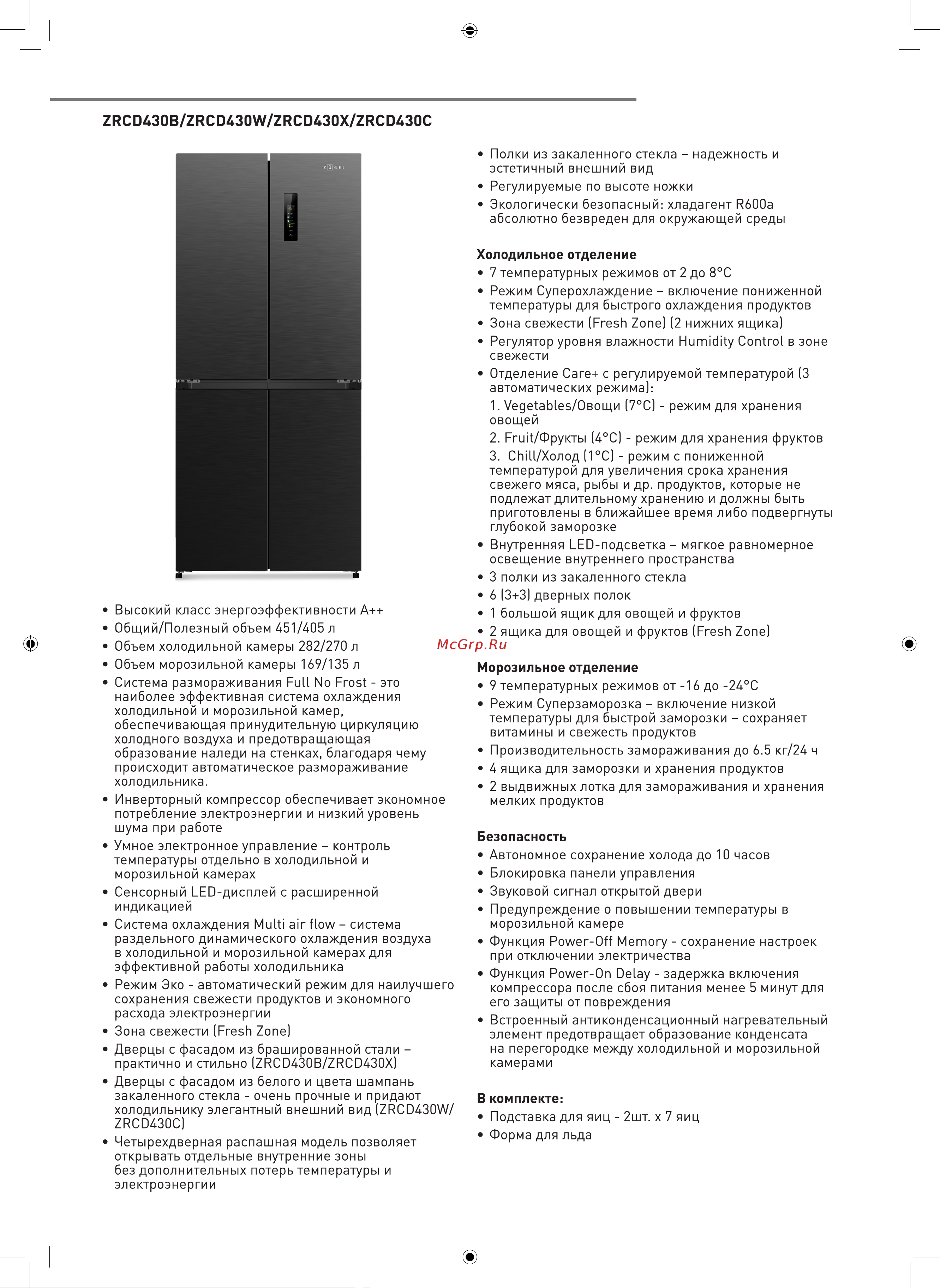 ZUGEL Cross Door ZRCD430W Руководство по эксплуатации онлайн [3/19] 884989