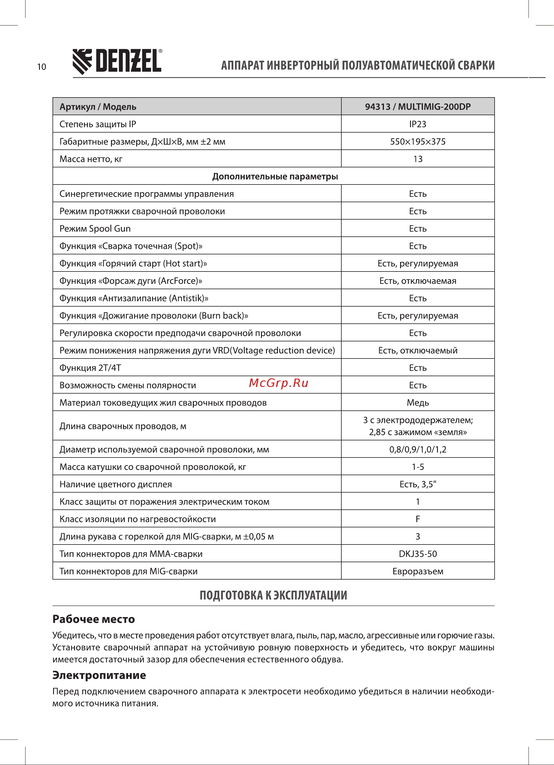 Denzel MultiMIG-200DP Synergy Double Pulse Руководство по эксплуатации онлайн [10/28] 885294