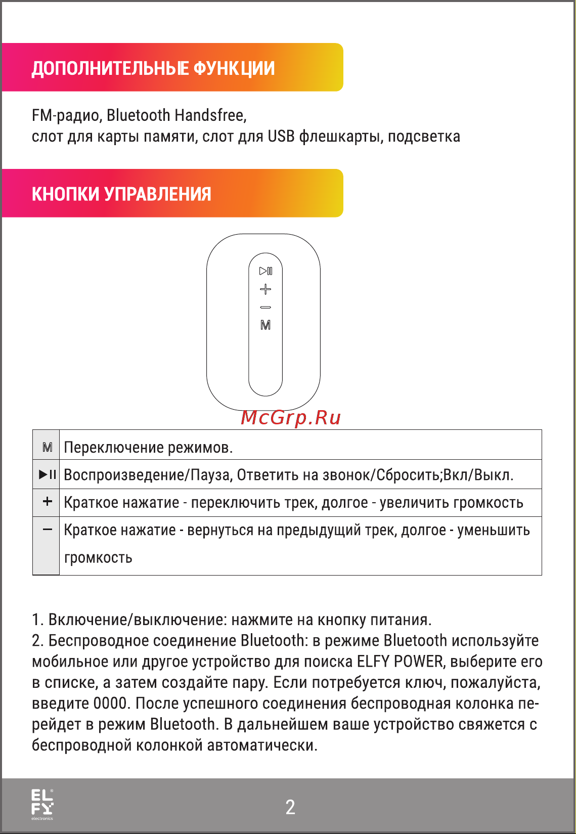 ELFY EPA-POWER-BL-M Руководство по эксплуатации онлайн [2/4] 885311