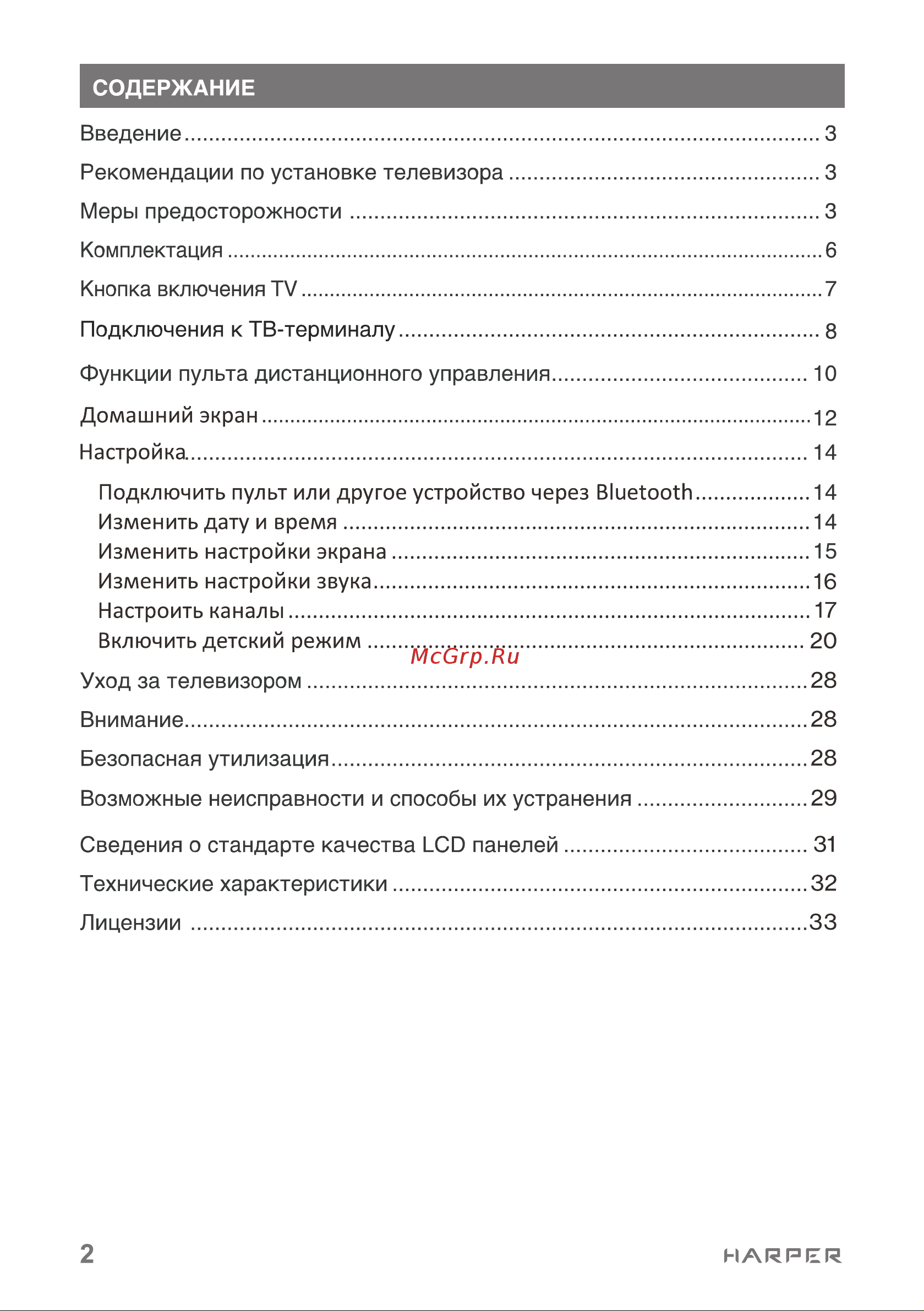 Harper 40F751TS Руководство по эксплуатации онлайн [2/36] 886087