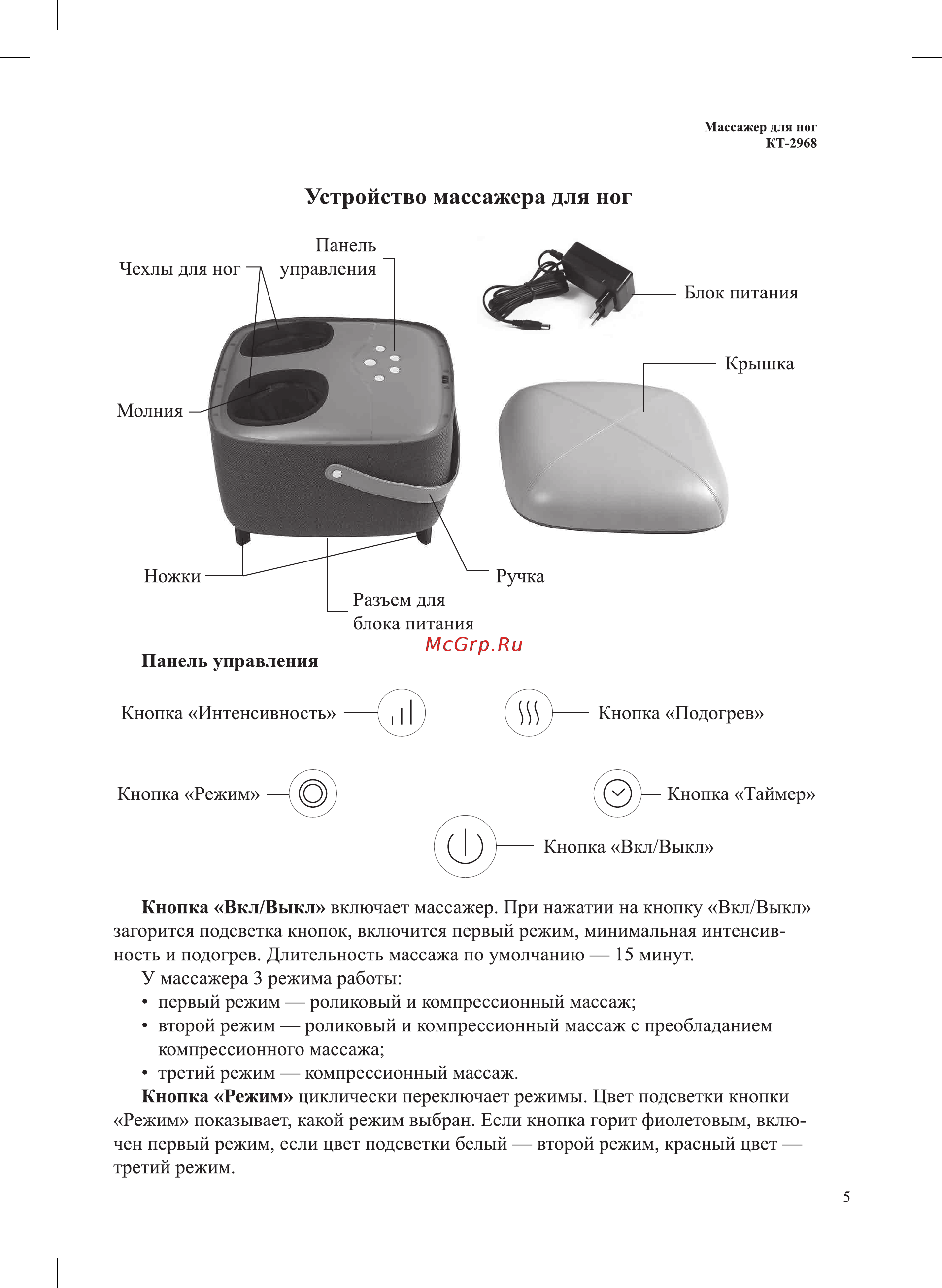 Kitfort КТ-2968-1 Руководство по эксплуатации онлайн [5/12] 886150