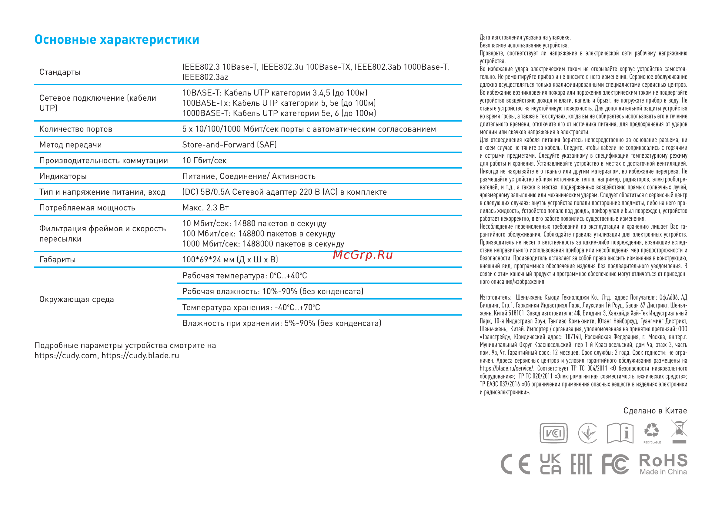 CUDY GS105D Руководство по эксплуатации онлайн [2/2] 886406