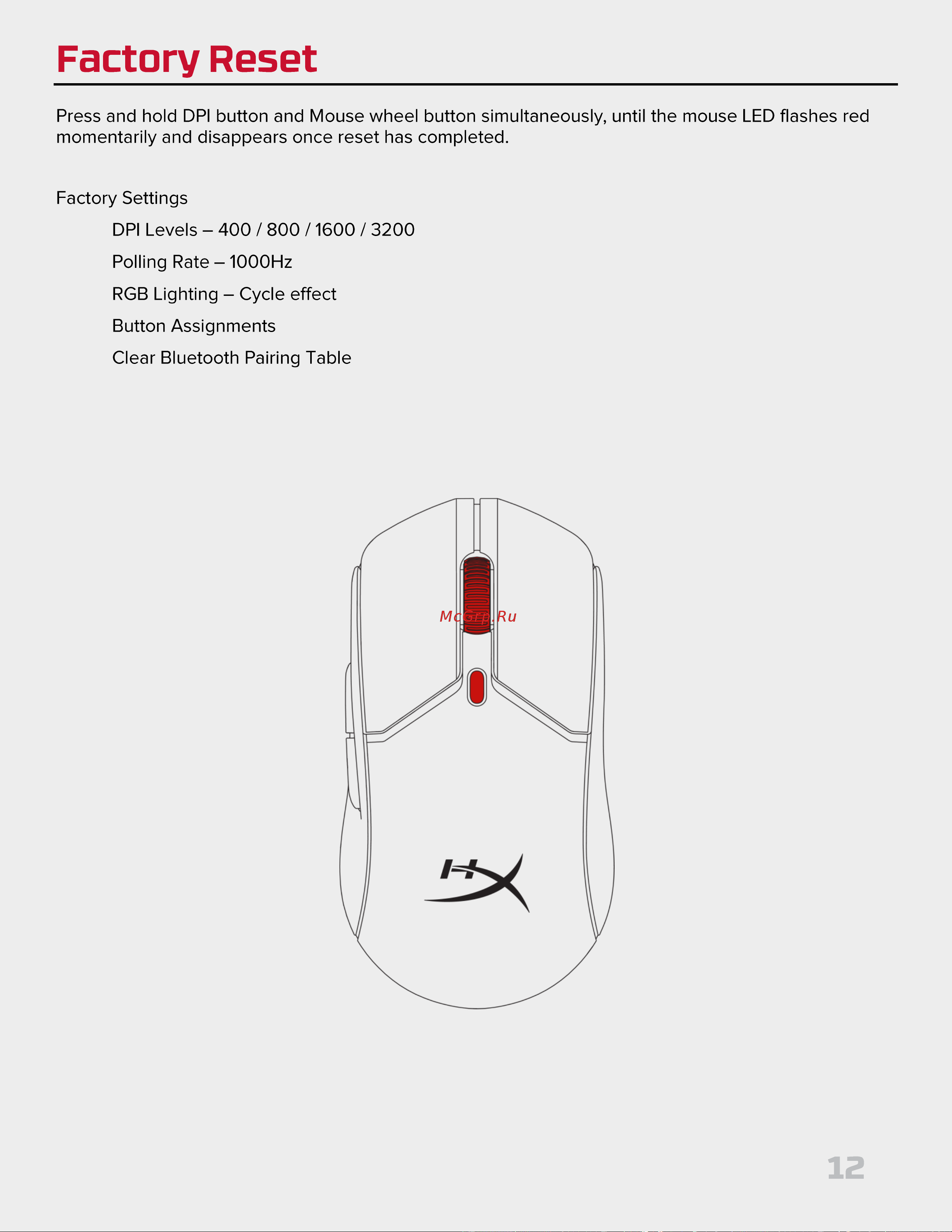 HyperX Pulsefire Haste 2 Wireless Black Руководство по эксплуатации онлайн [12/226] 889100