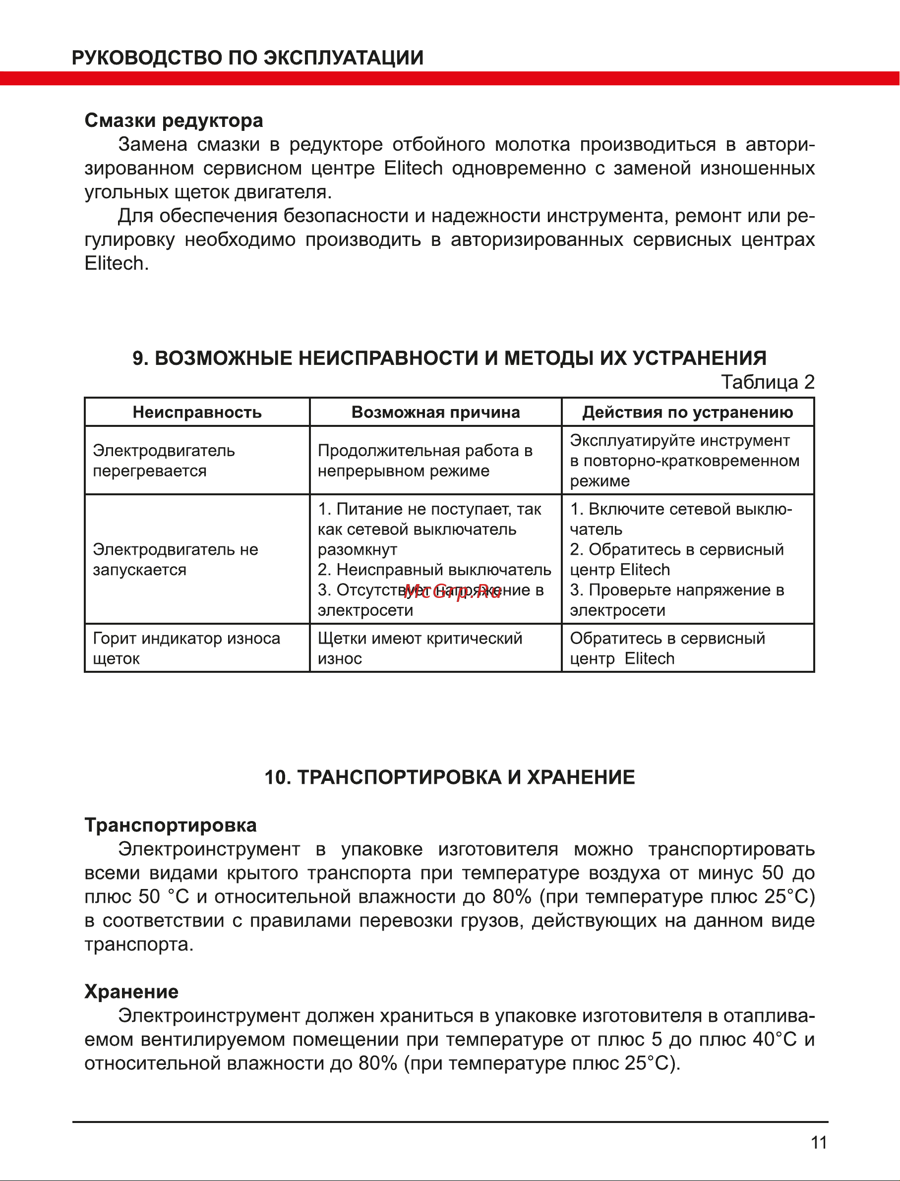 Elitech М 1518Э HD Руководство по эксплуатации онлайн [11/16] 891833