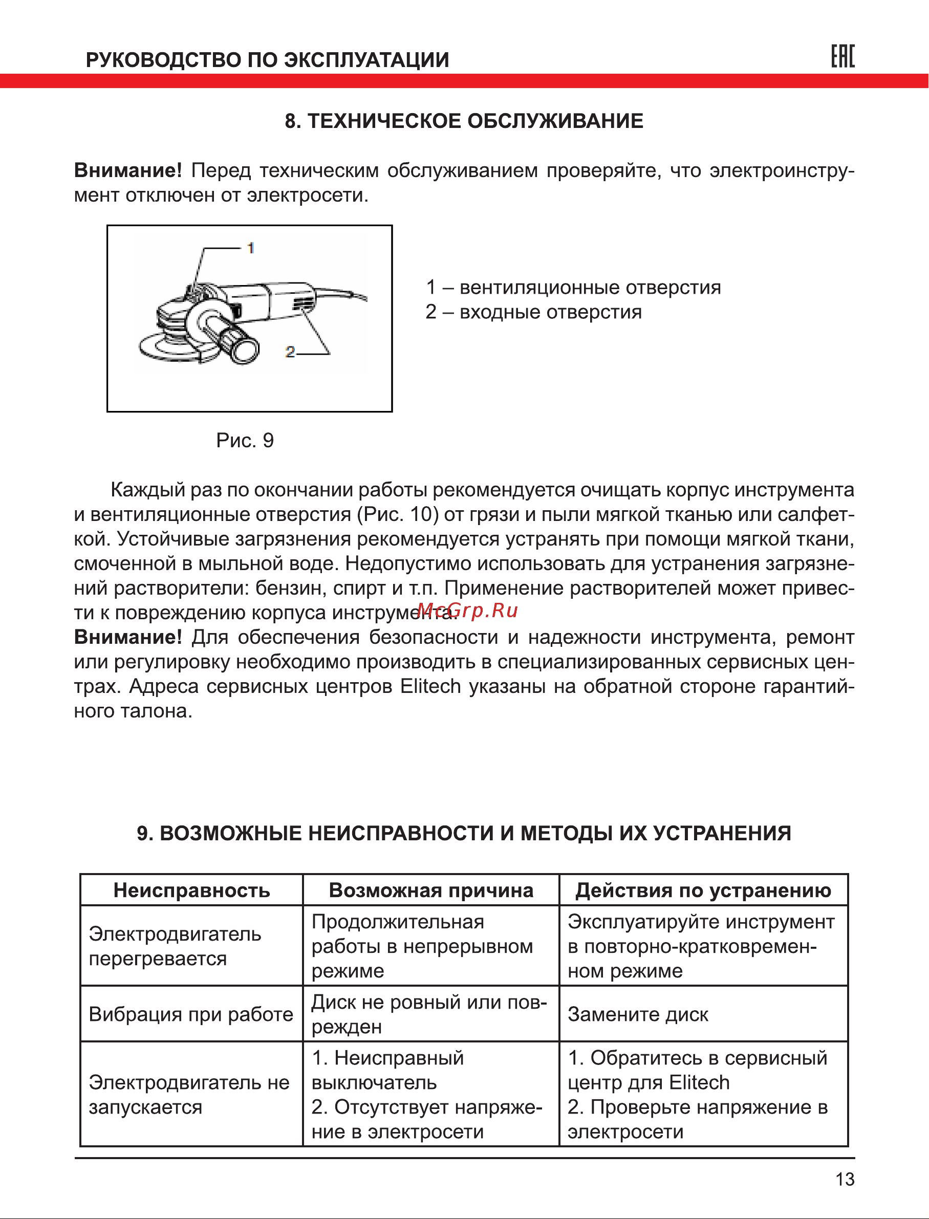 Elitech МШУ 0812 (E2213.018.00) Руководство по эксплуатации онлайн [13/16] 891897