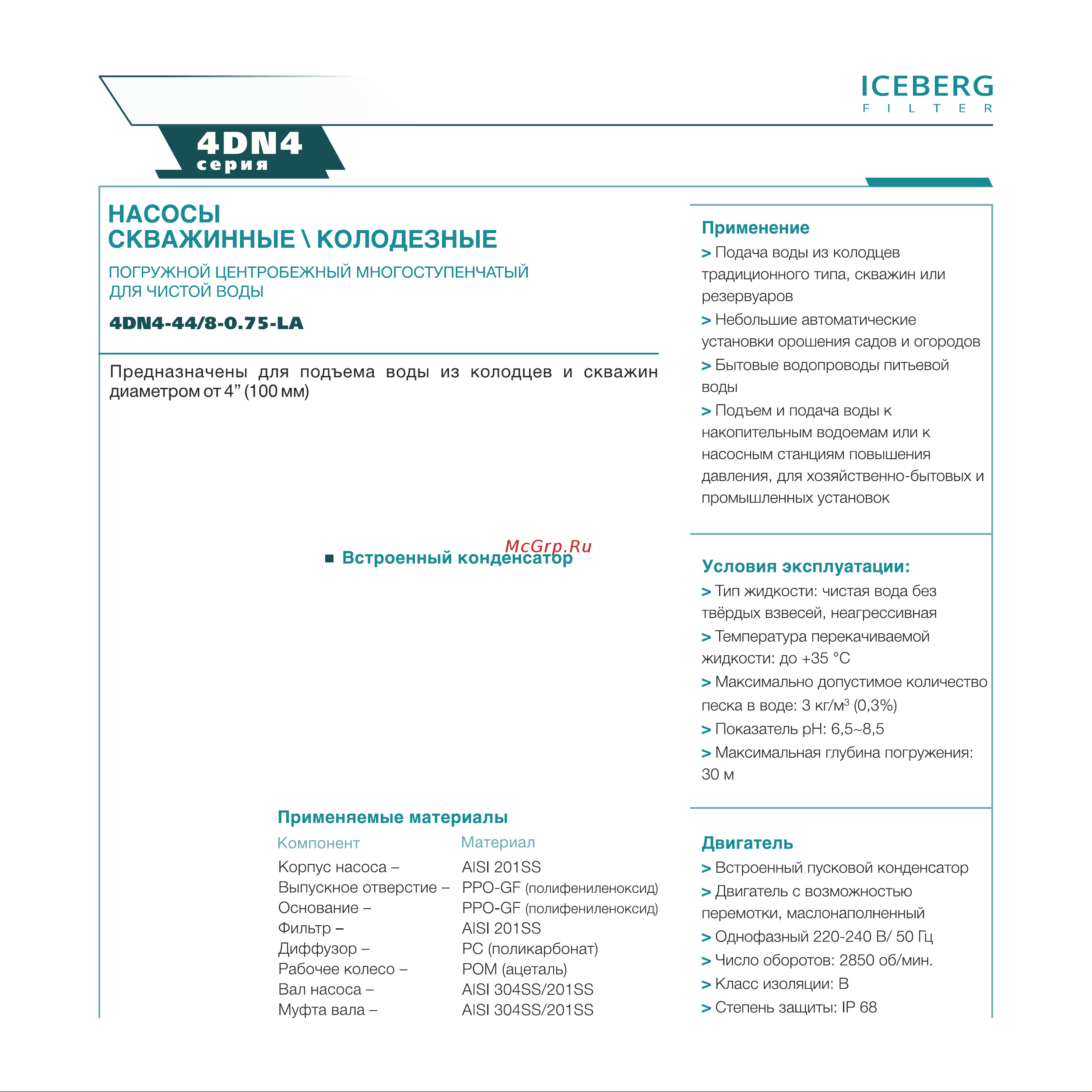ICEBERG FILTER 4DN4-44/8-0.75-LA Руководство по эксплуатации онлайн