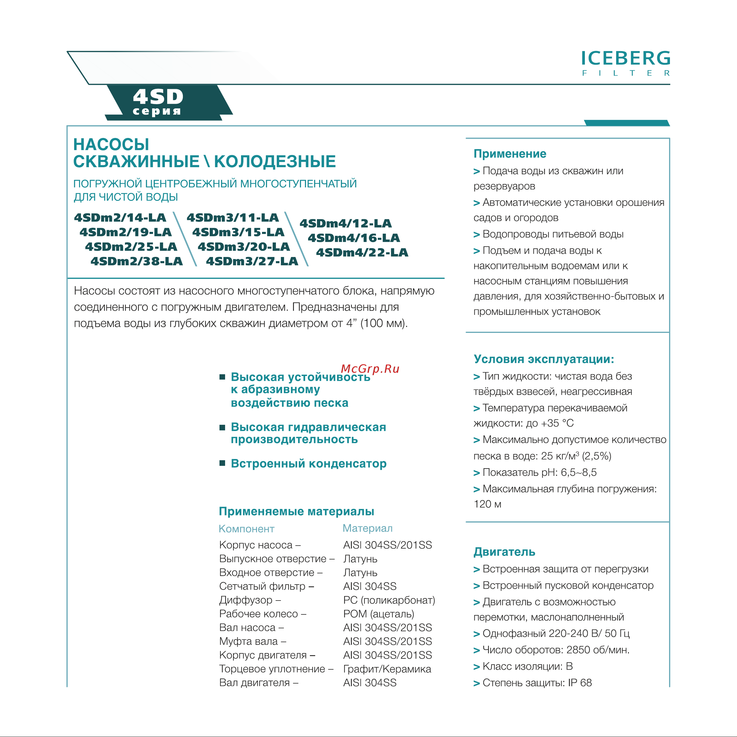 ICEBERG FILTER 4SDm2/25-LA Руководство по эксплуатации онлайн