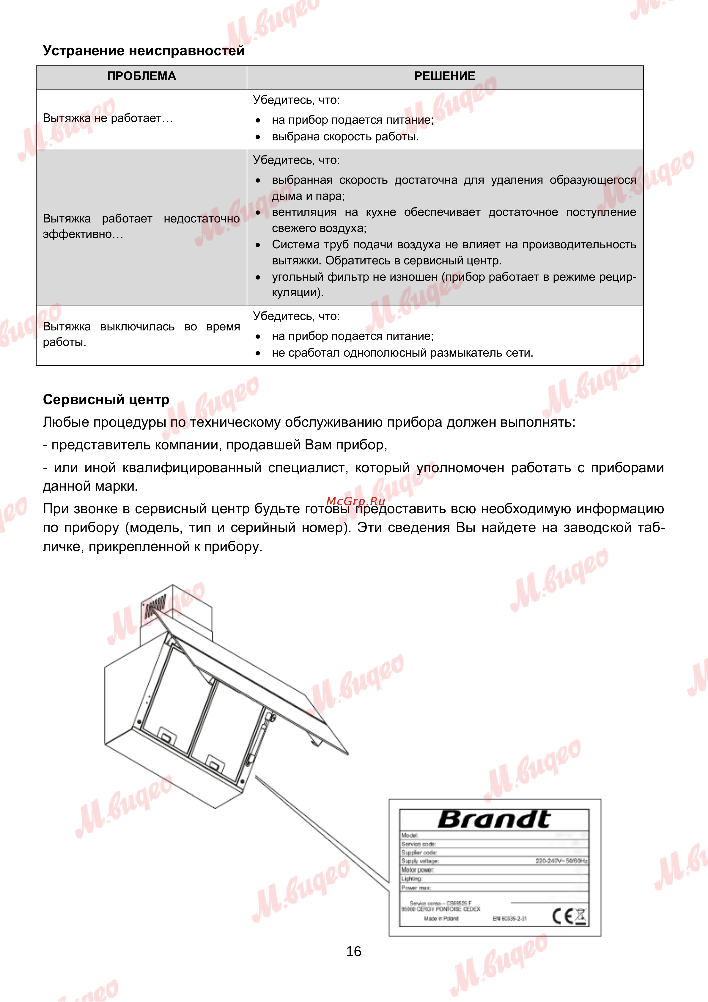 Brandt BHV2673XB Руководство по эксплуатации онлайн [16/16] 893040