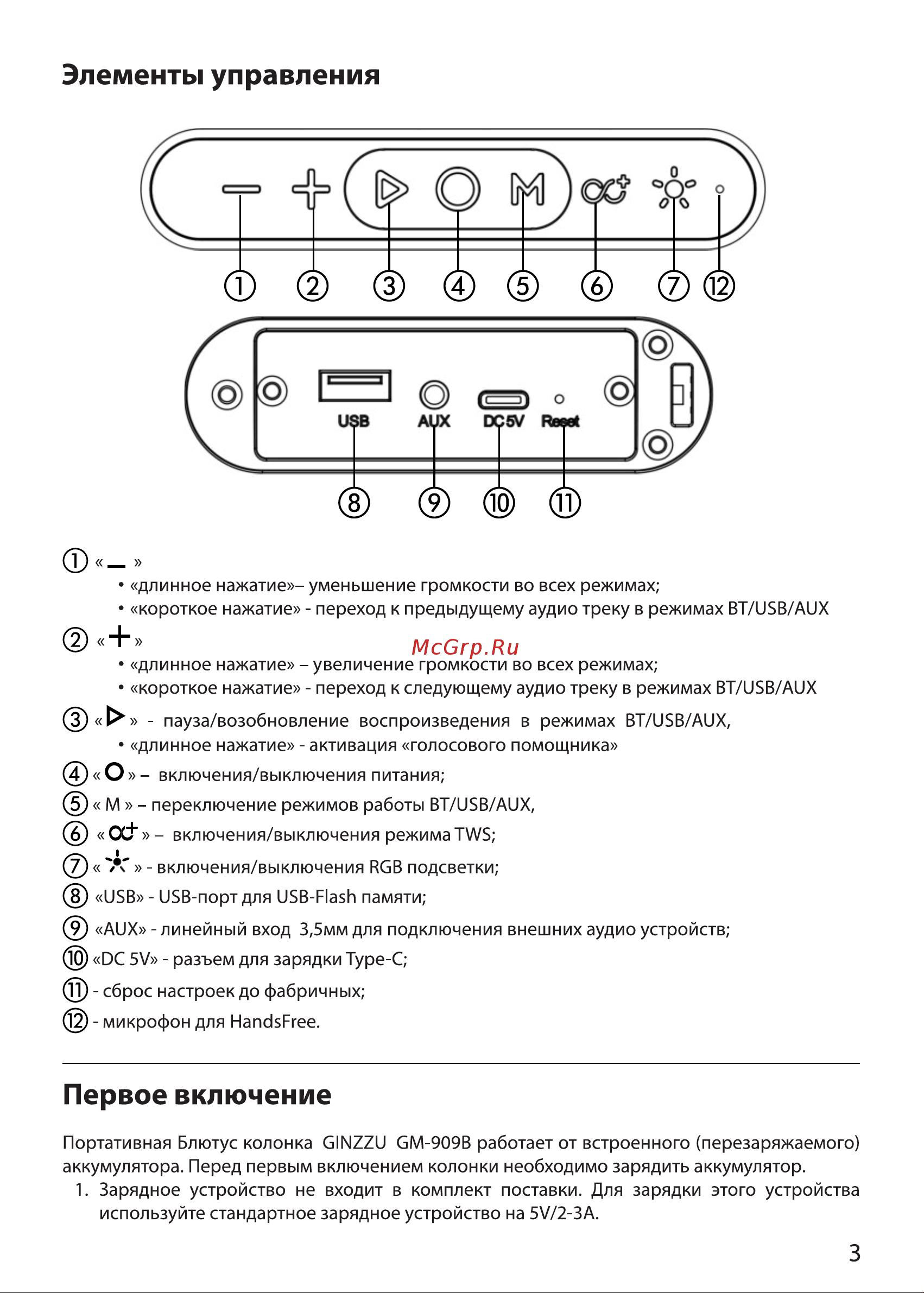 Ginzzu GM-909B Руководство по эксплуатации онлайн [3/9] 896849