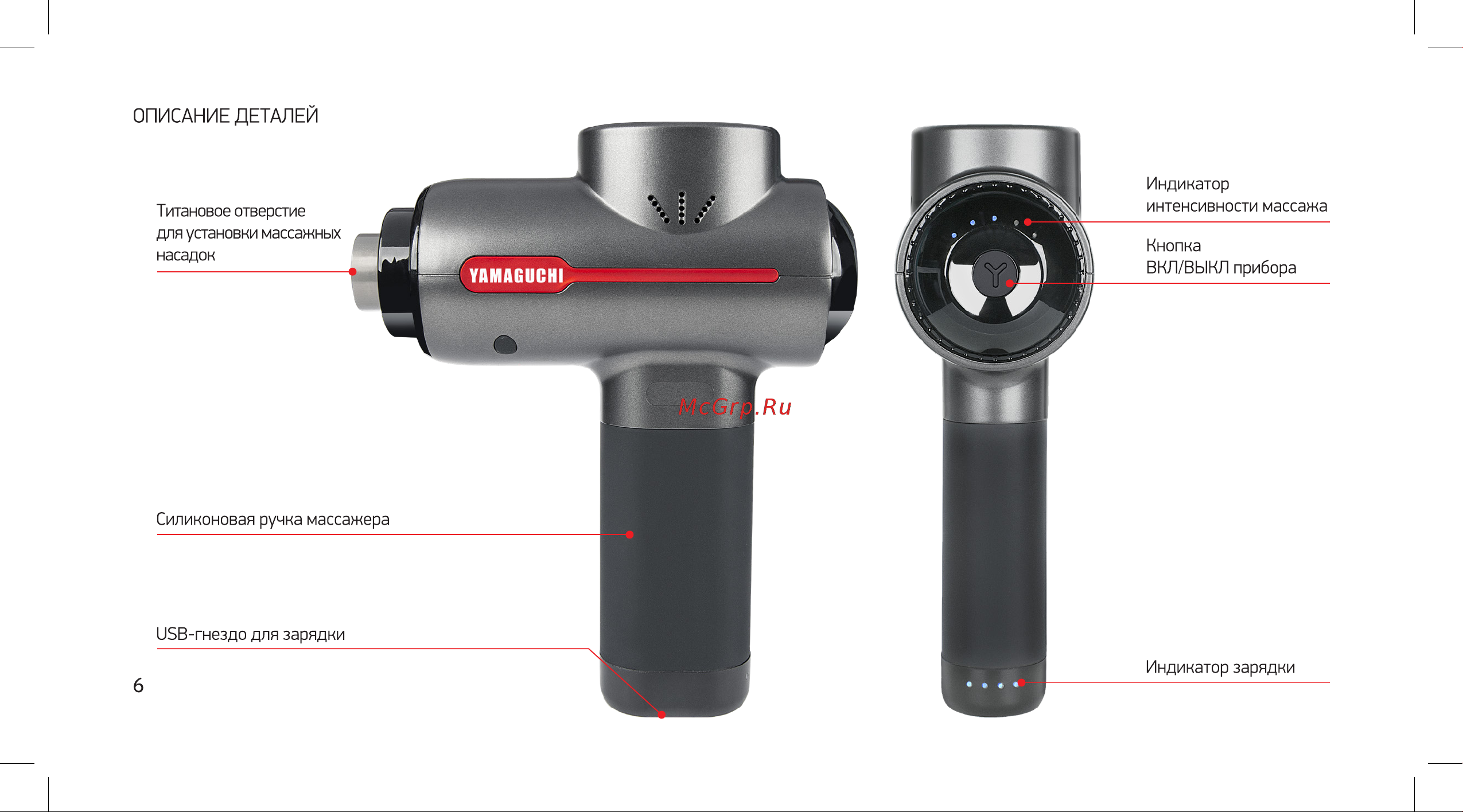 Yamaguchi Therapy Massage Gun Руководство по эксплуатации онлайн [6/36] 900133