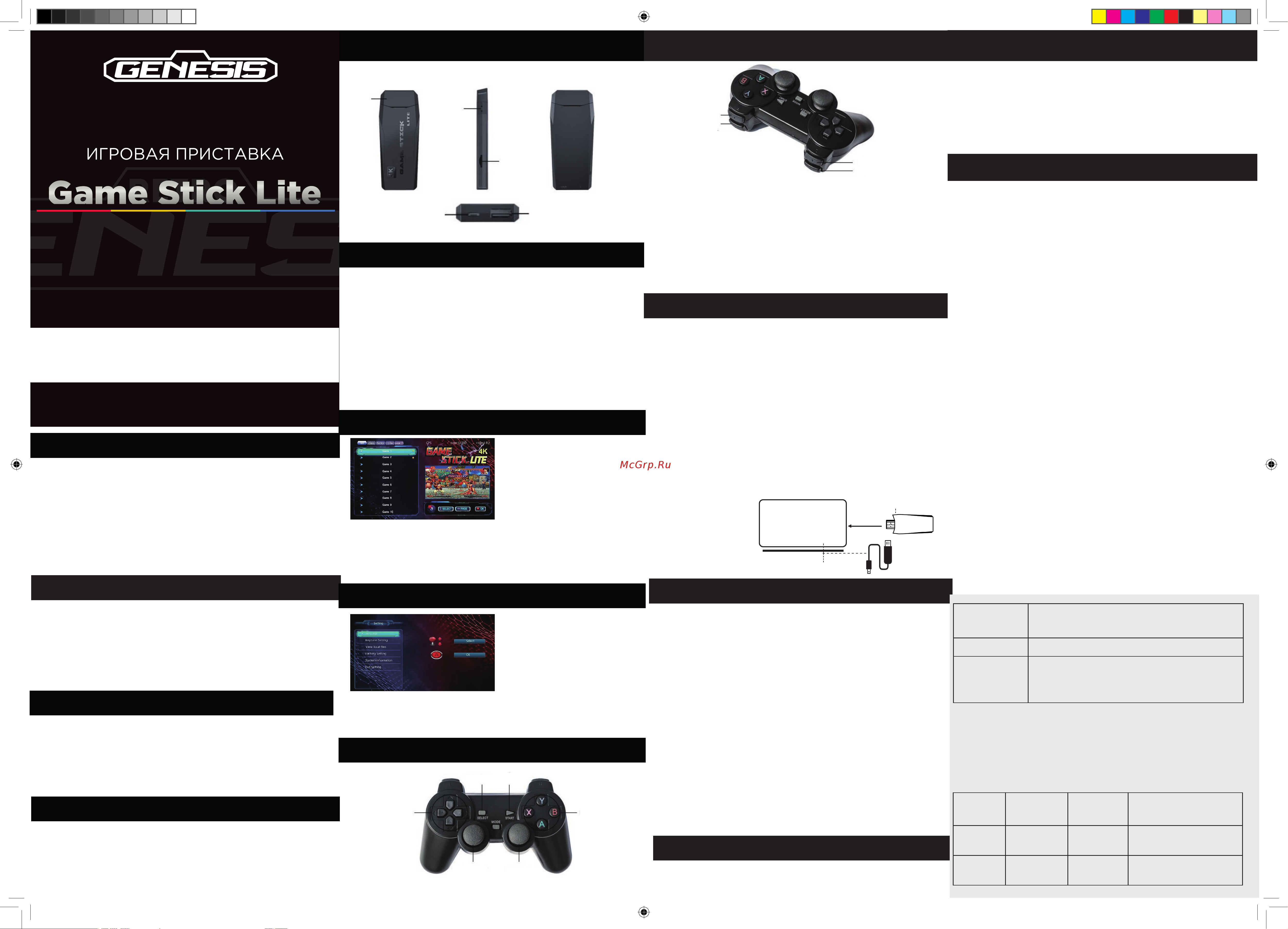 Retro Genesis GameStick Lite TI-155 (11500 эмулируемых игр, беспроводные геймпады, HDMI) Руководство по эксплуатации онлайн