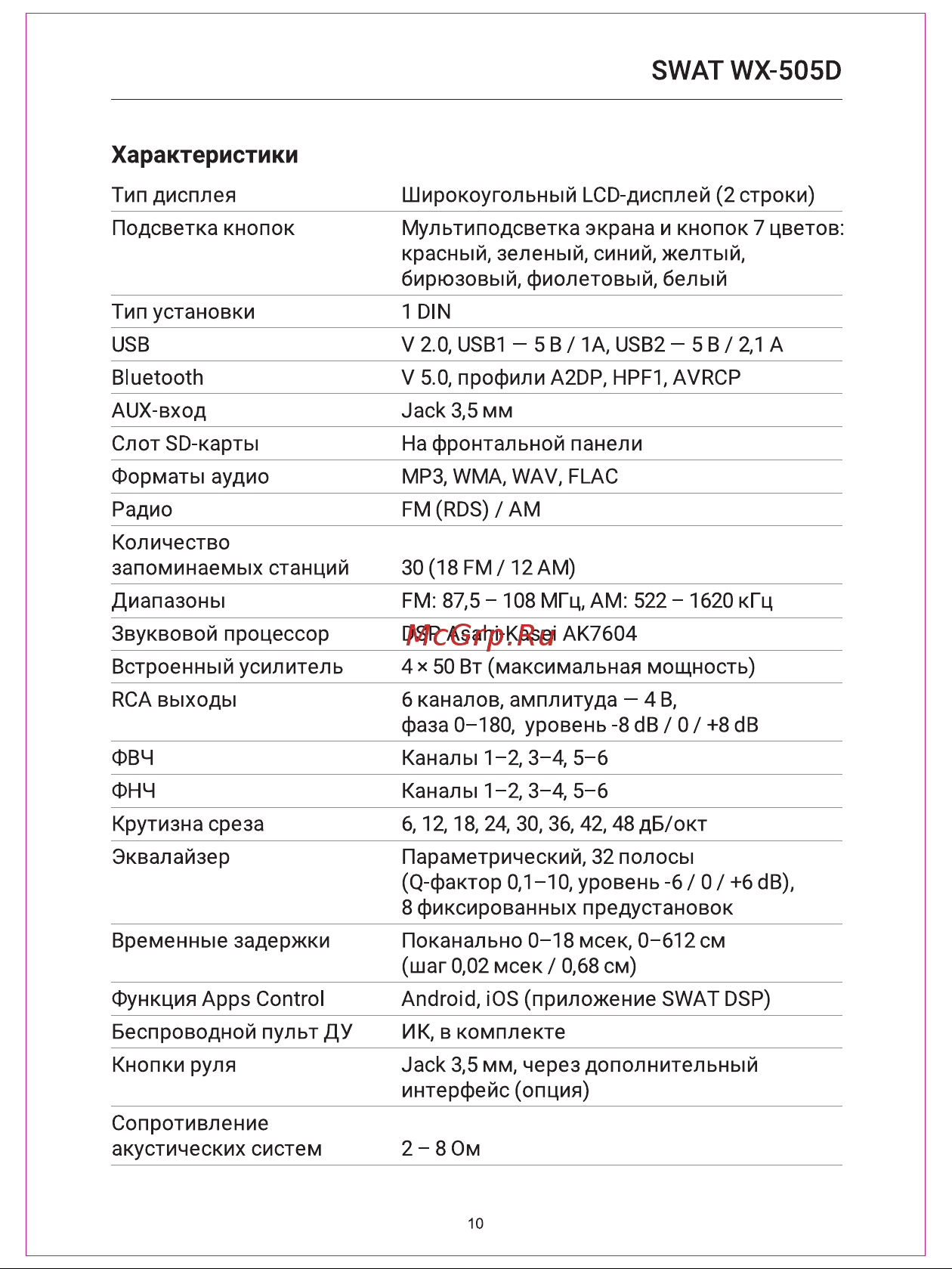 SWAT WX-505D Руководство по эксплуатации онлайн [10/12] 900941