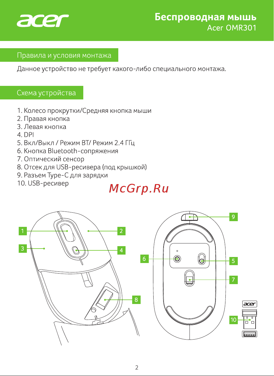 Acer OMR301 Blue ZL.MCECC.01S Руководство по эксплуатации онлайн [2/5] 901611
