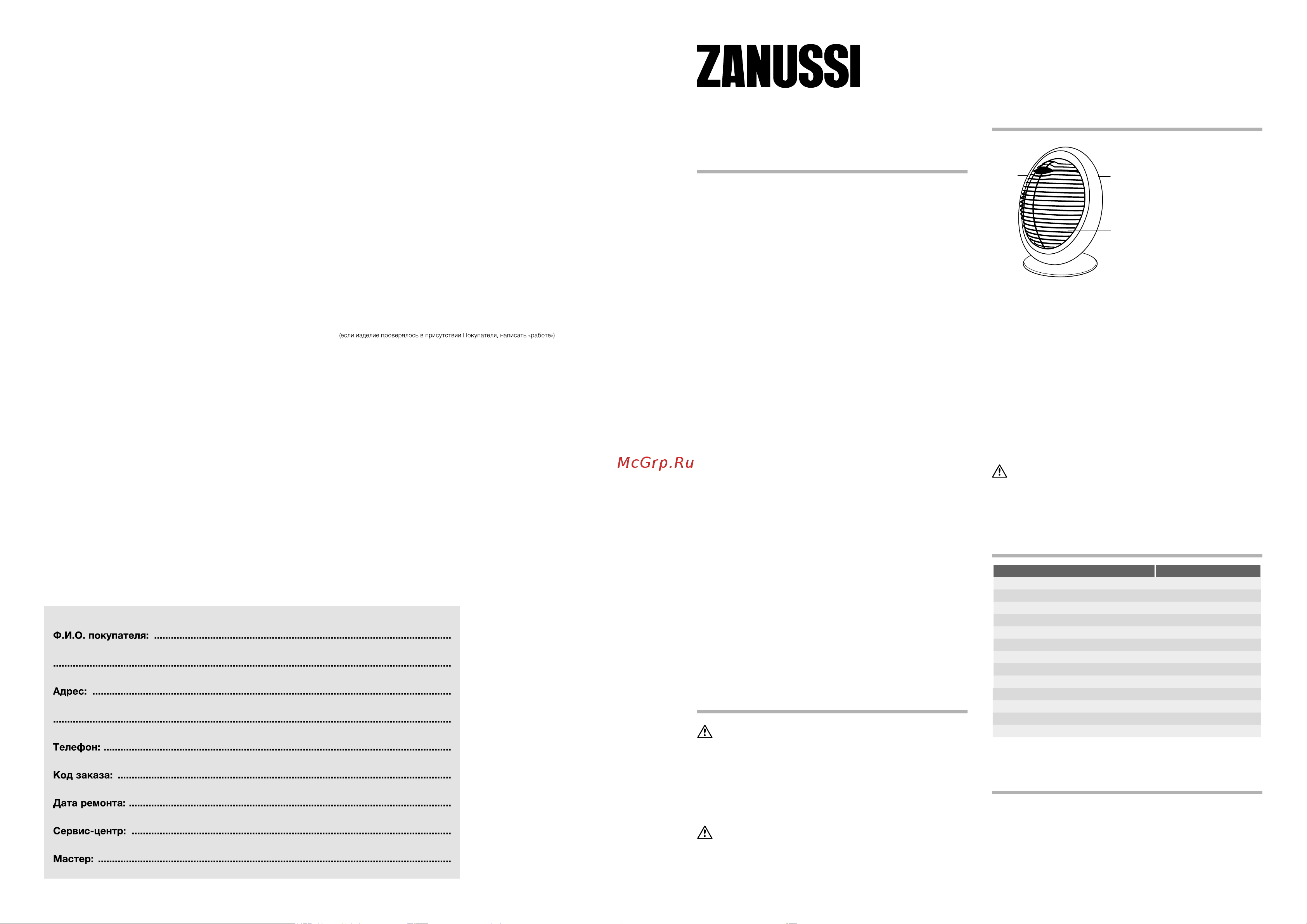 Zanussi ZFH/C-405 Руководство по эксплуатации онлайн