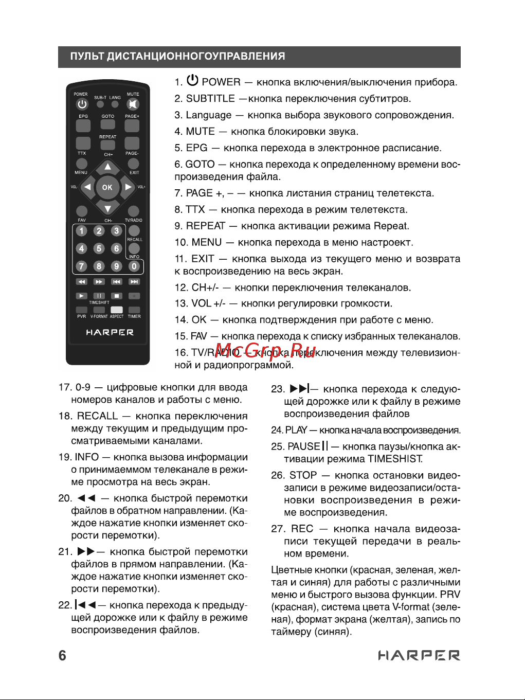 Harper HDT2-1130 Руководство по эксплуатации онлайн [6/24] 628397