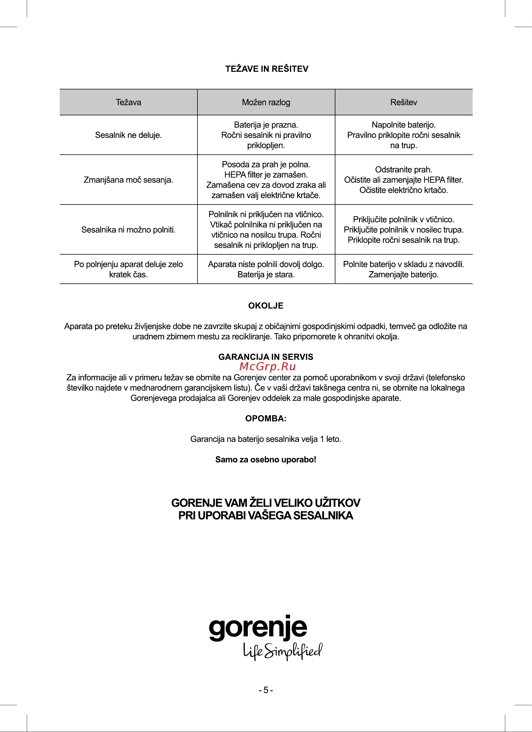 Gorenje SVC252FMWT Руководство по эксплуатации онлайн [5/76] 715590