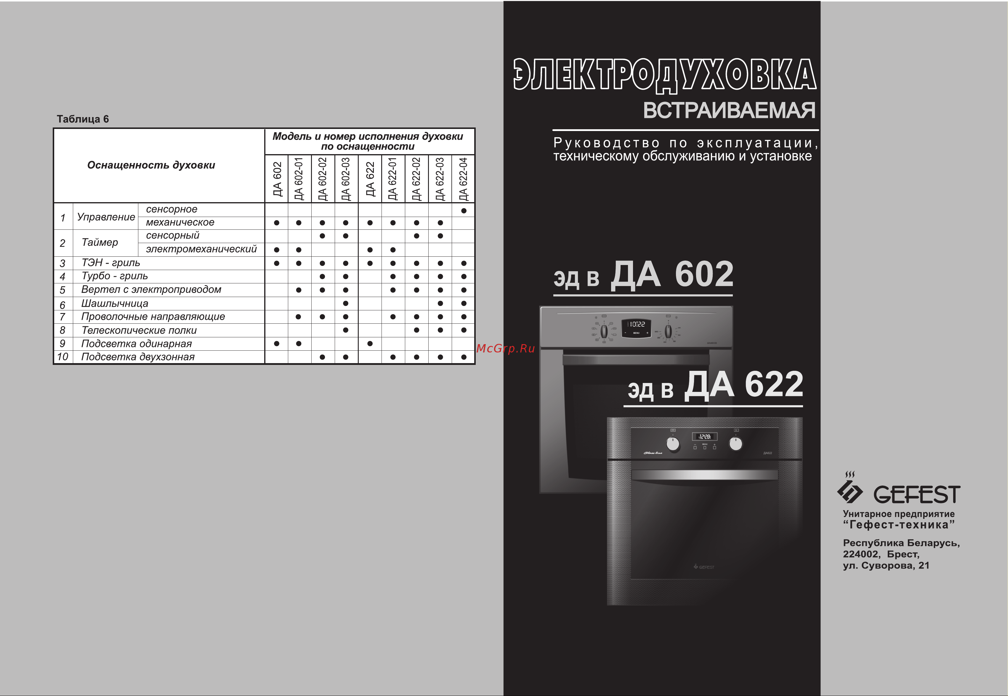 Gefest да 602-01 a Руководство по эксплуатации онлайн