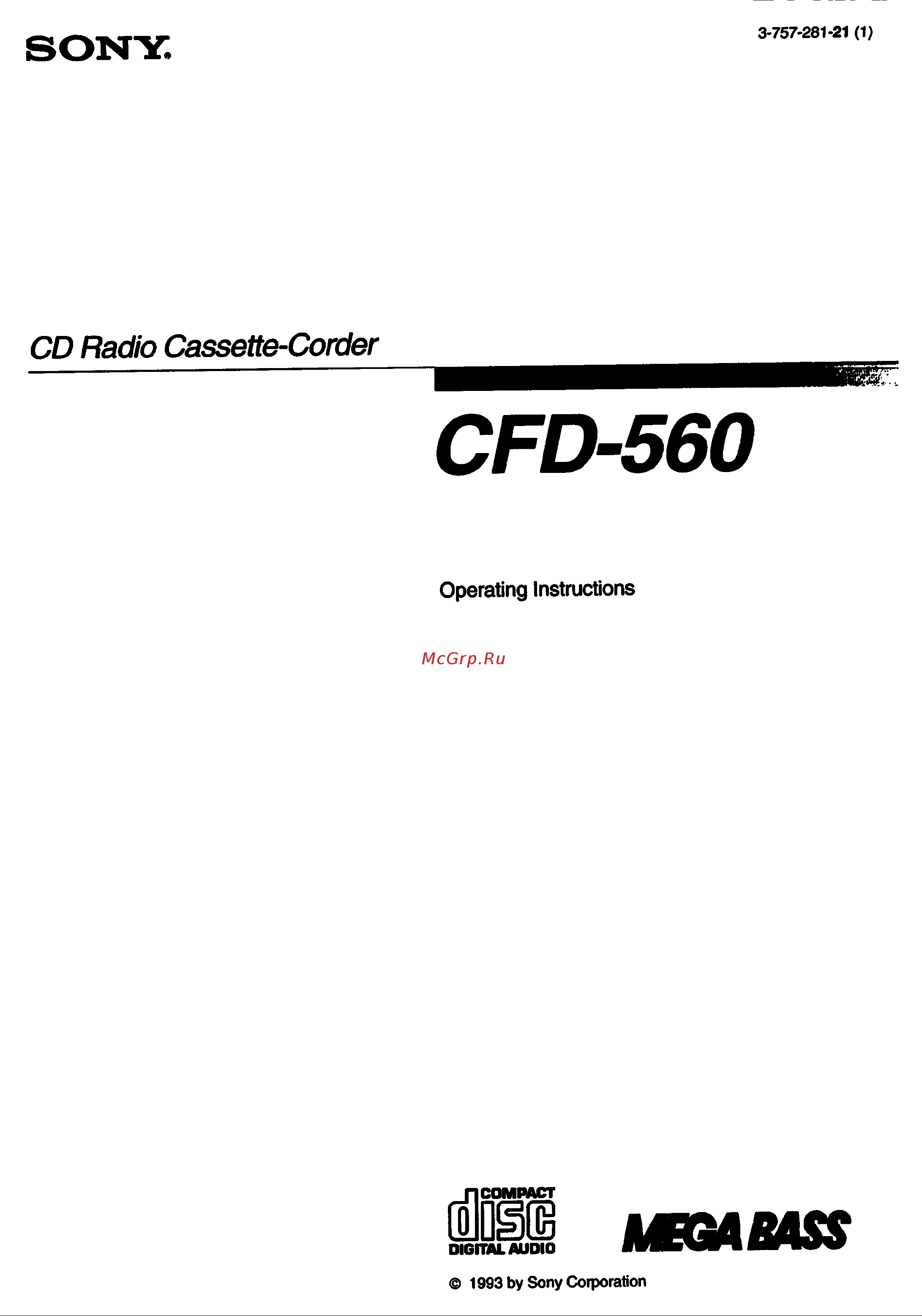 Sony CFD-560 Руководство пользователя онлайн