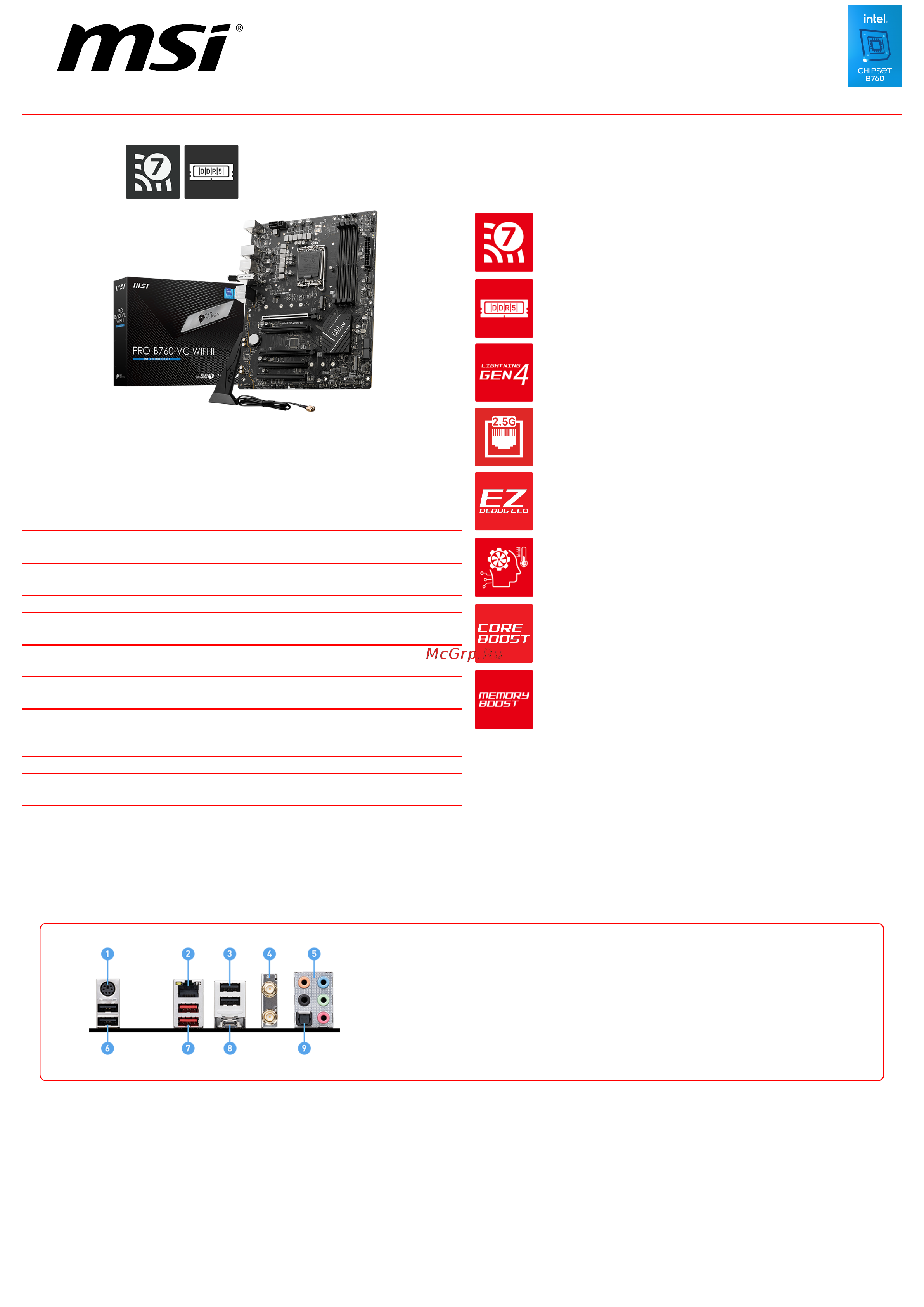 MSI PRO B760-VC WIFI II Спецификация онлайн