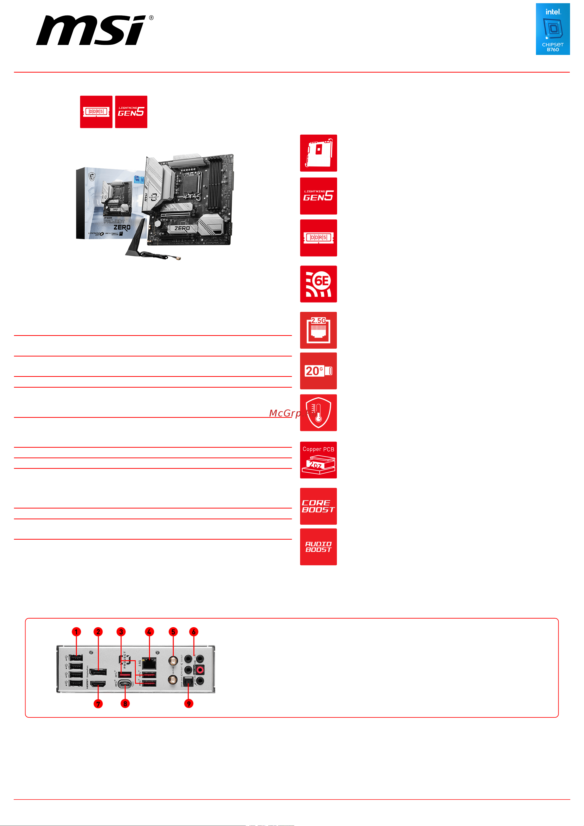 MSI B760M PROJECT ZERO Спецификация онлайн