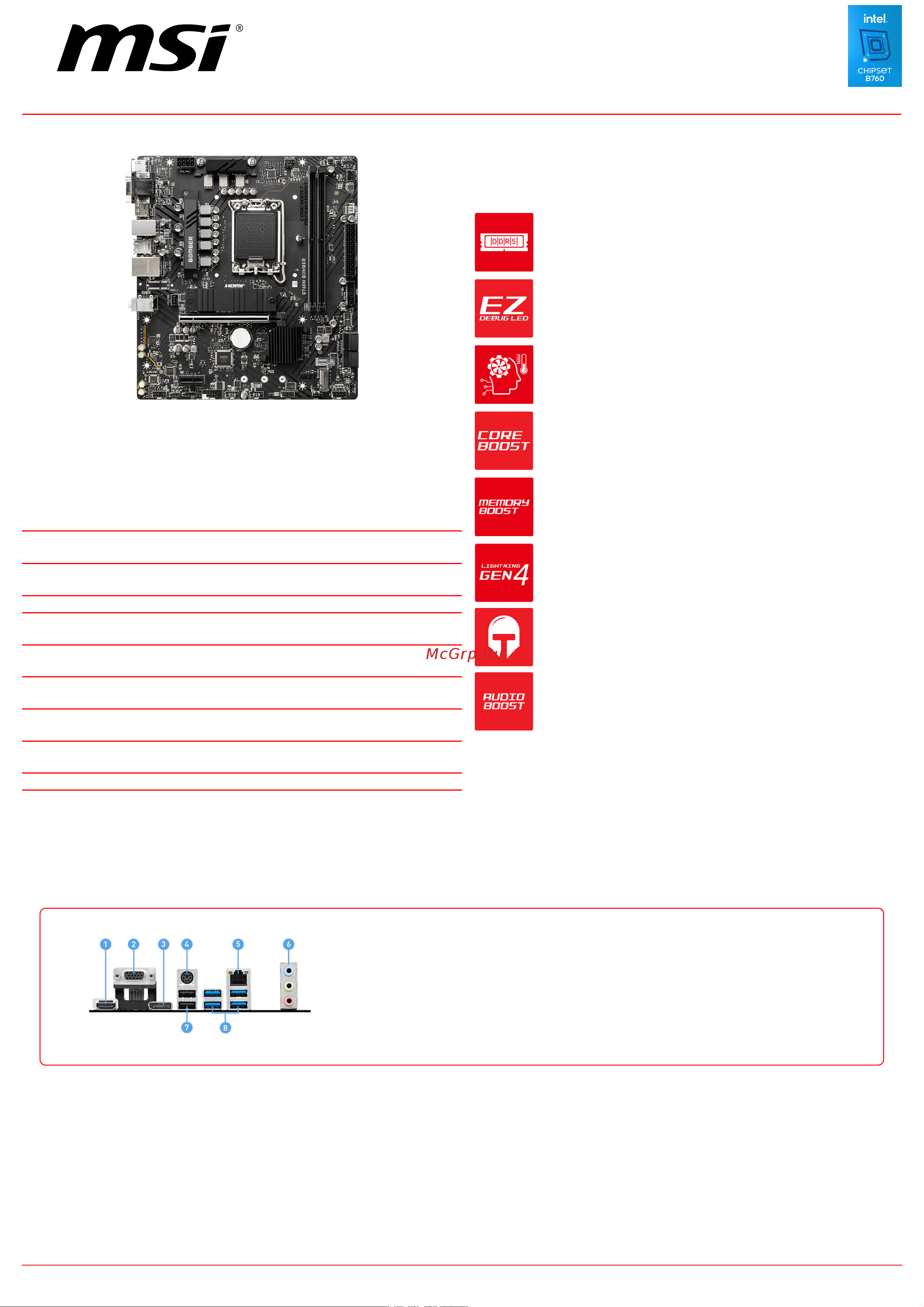 MSI B760M BOMBER Спецификация онлайн