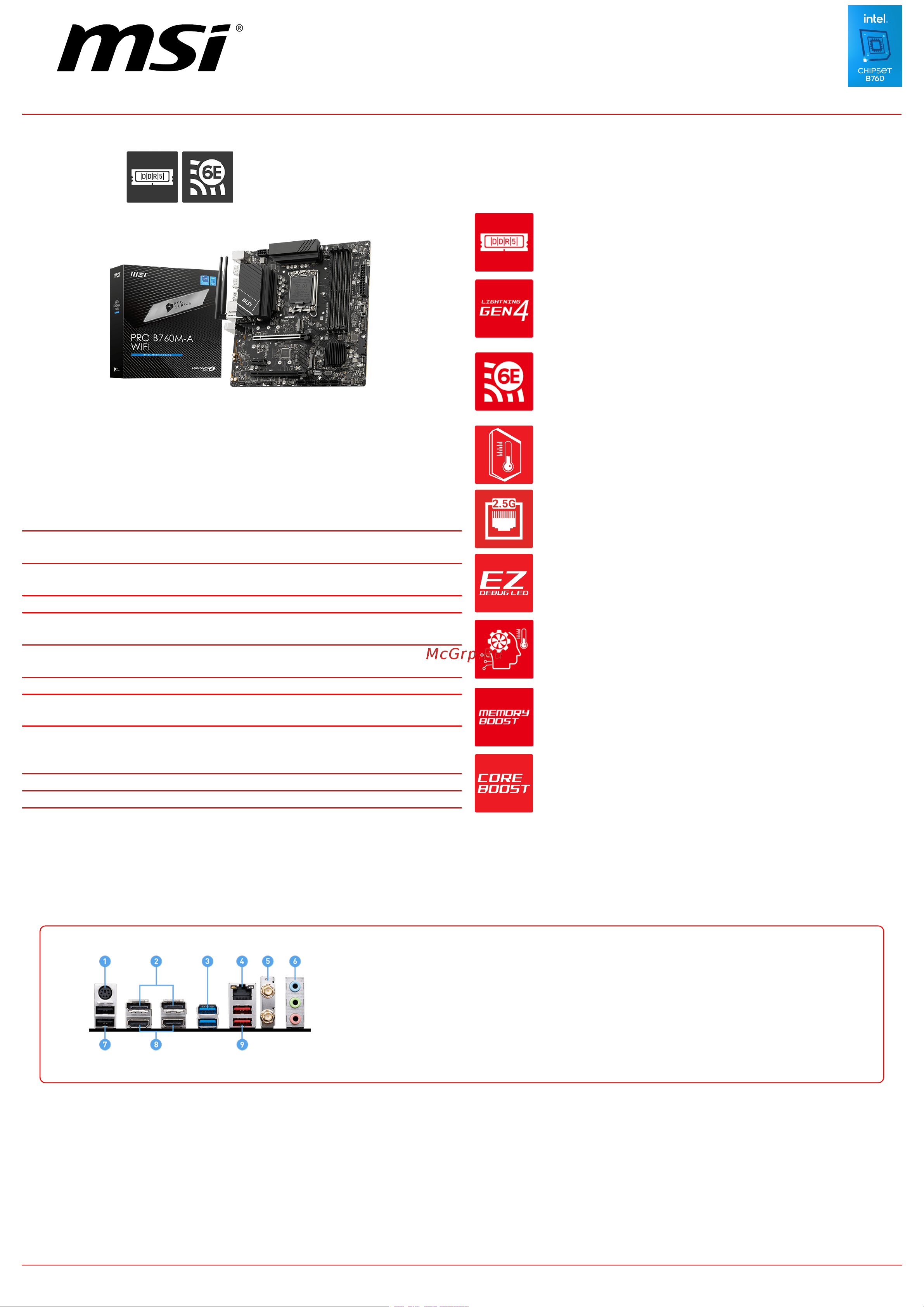 MSI PRO B760M-A WIFI Спецификация онлайн