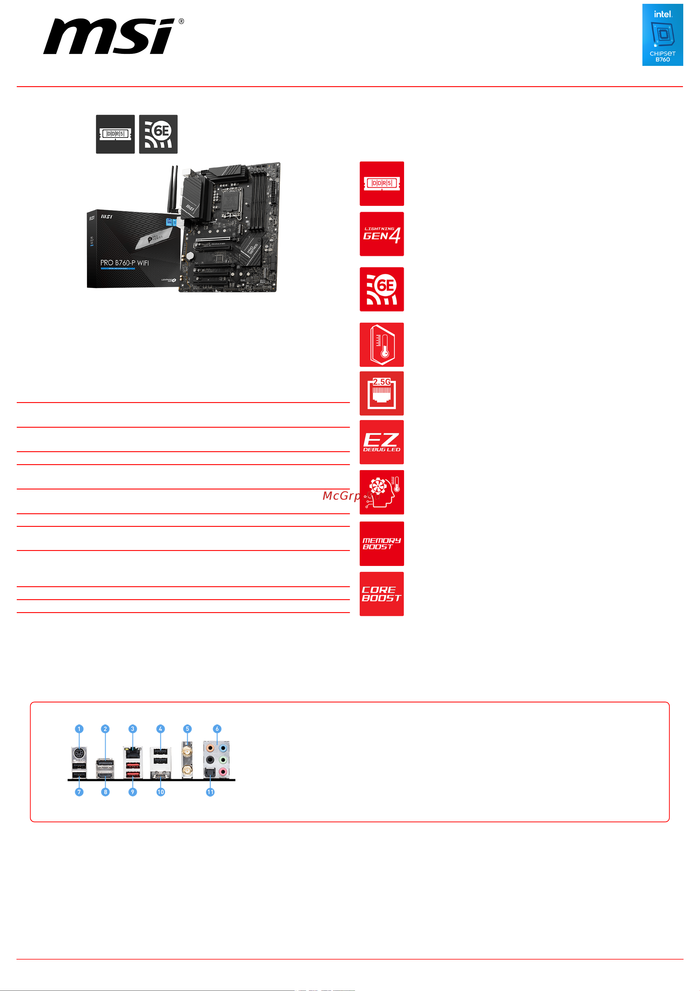 MSI PRO B760-P WIFI Спецификация онлайн