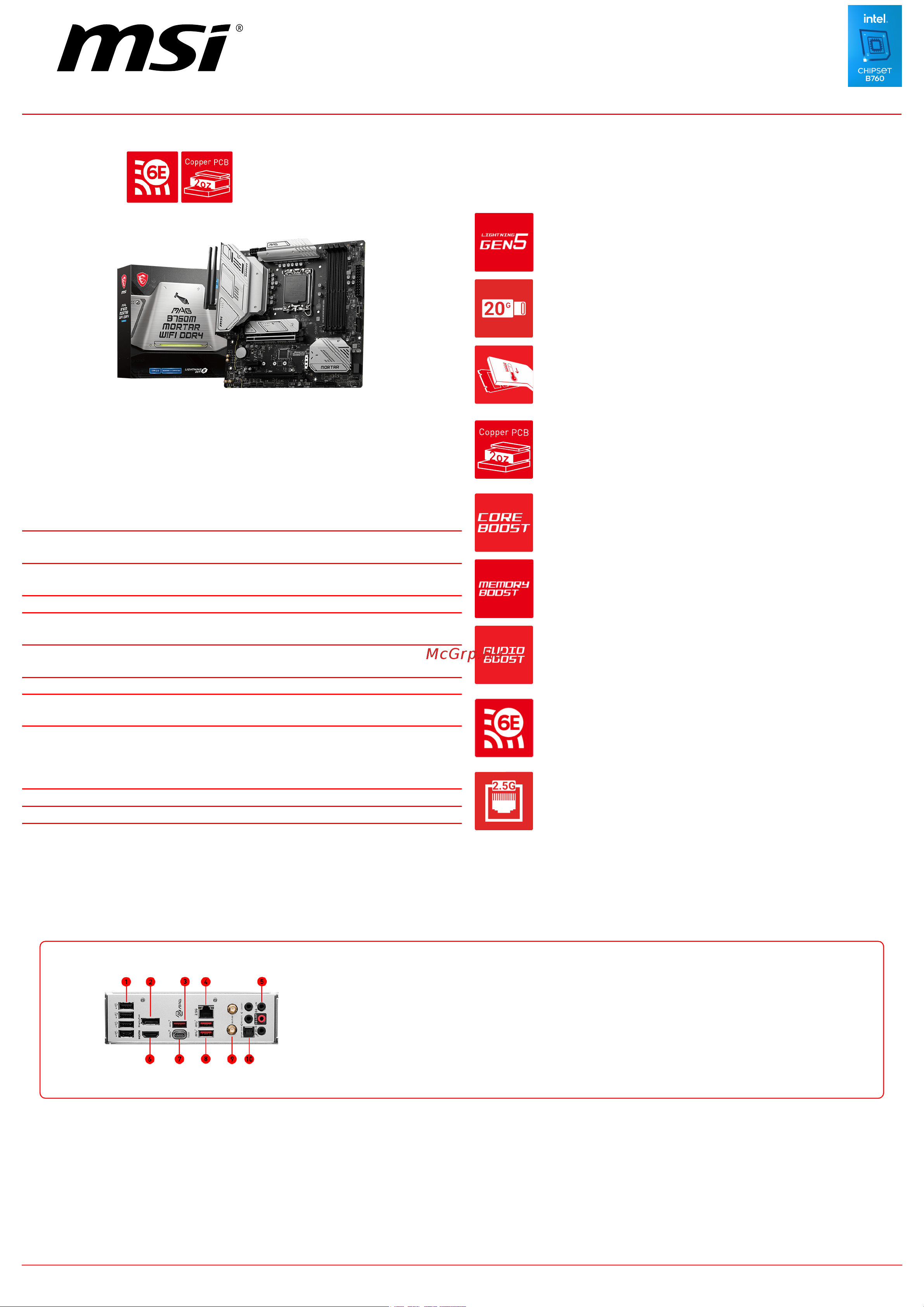 MSI MAG B760M MORTAR WIFI DDR4 Спецификация онлайн