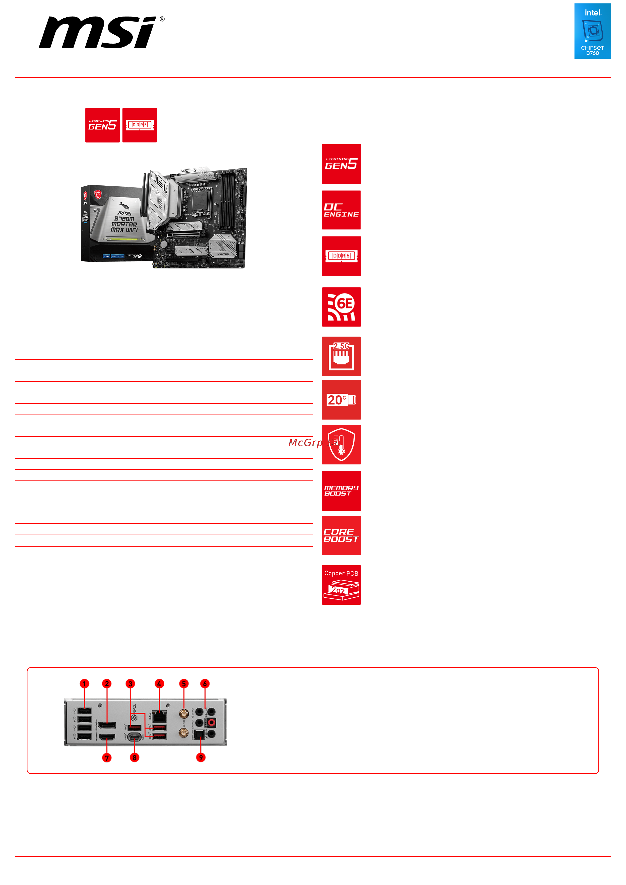 MSI MAG B760M MORTAR MAX WIFI Спецификация онлайн