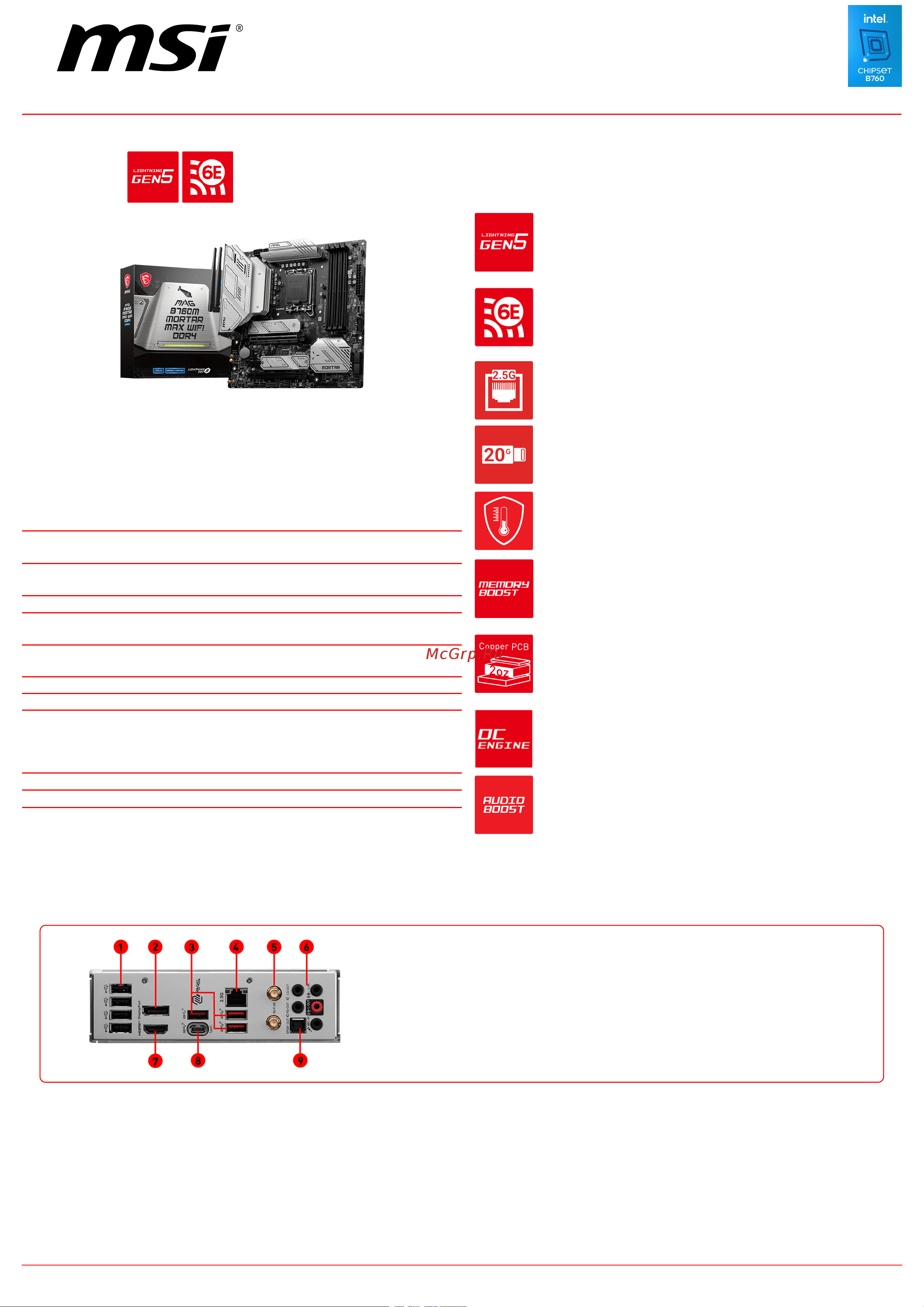MSI MAG B760M MORTAR MAX WIFI DDR4 Спецификация онлайн