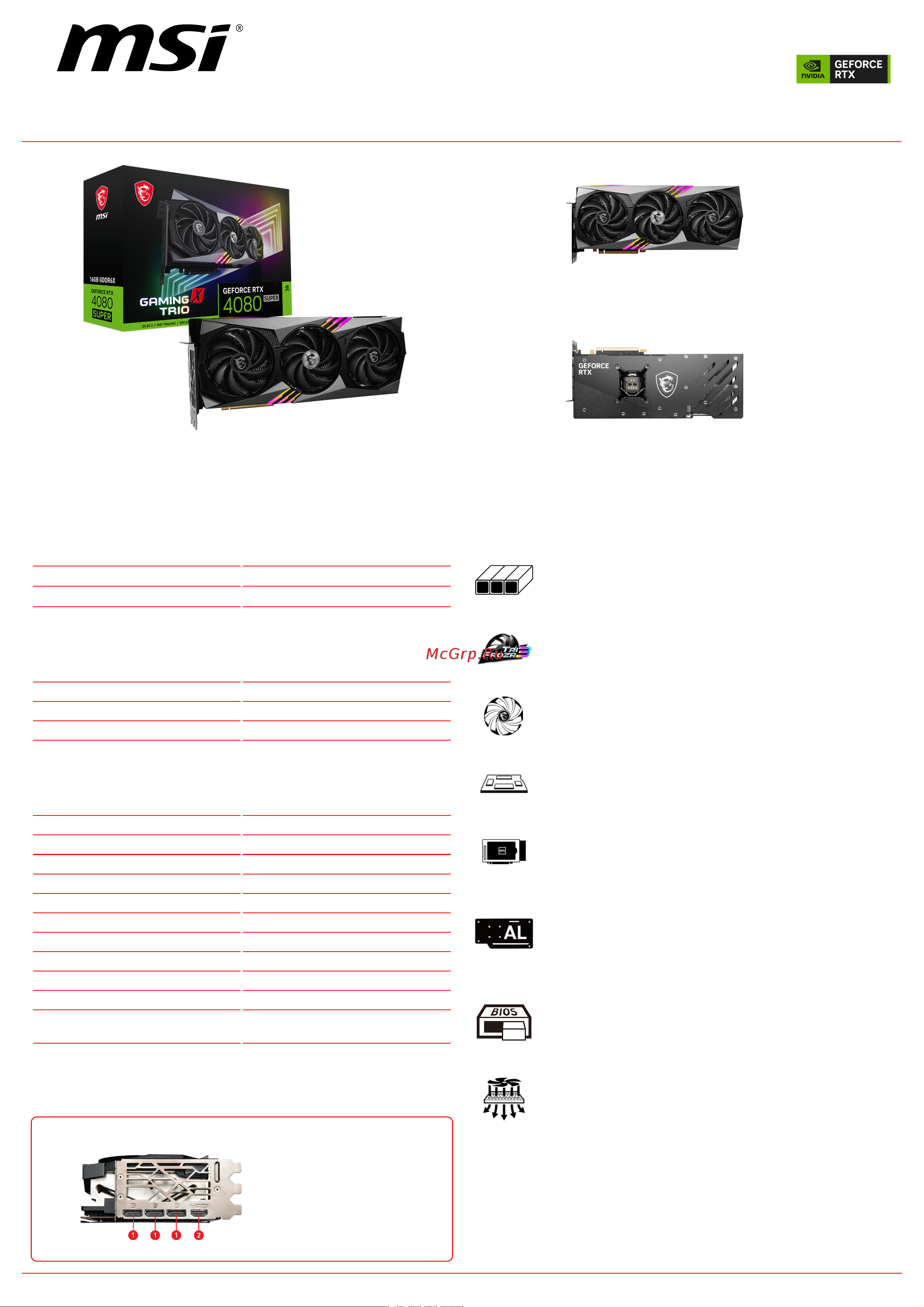 MSI GeForce RTX 4080 SUPER 16G GAMING X TRIO Спецификация онлайн