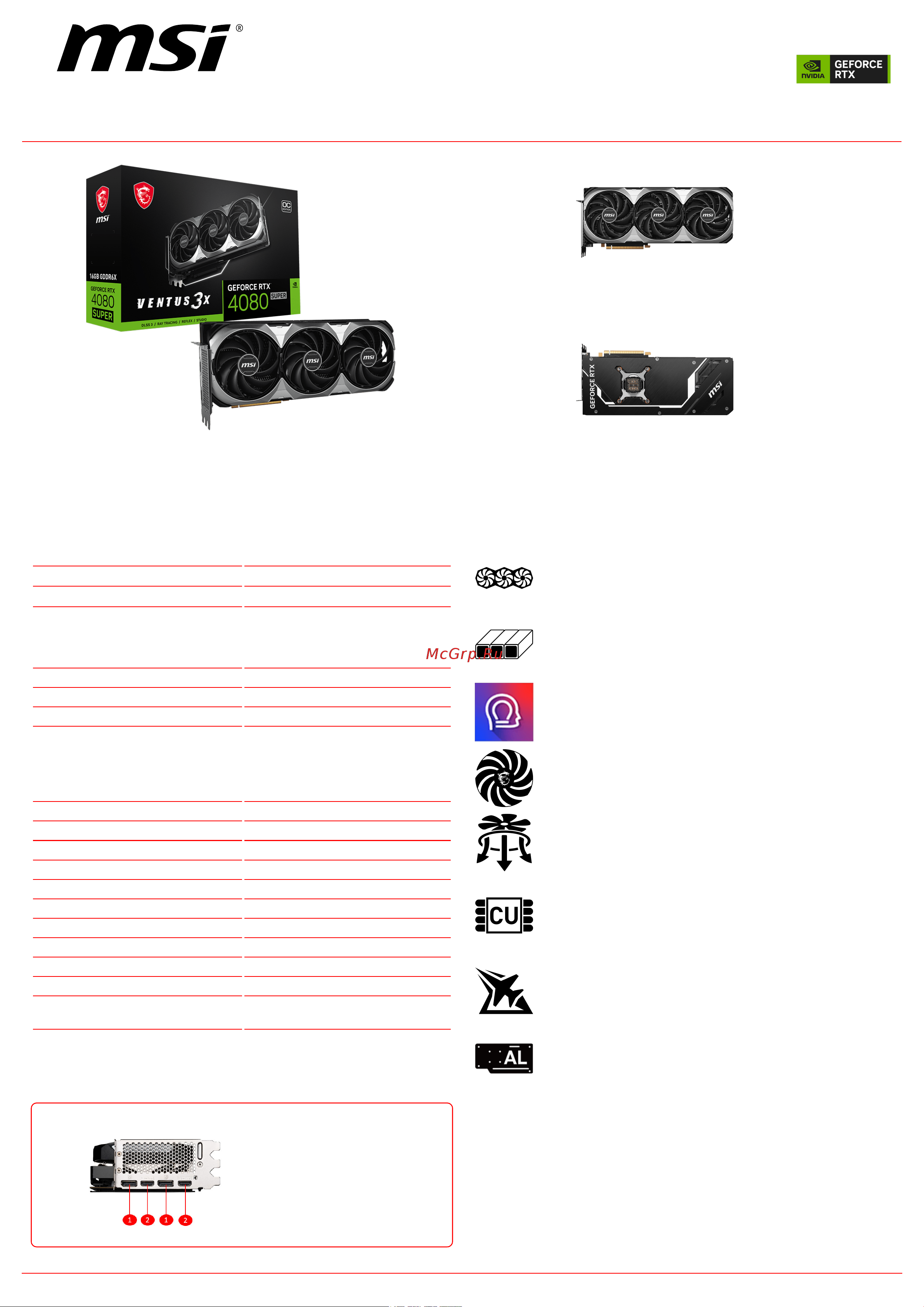 MSI GeForce RTX 4080 SUPER 16G VENTUS 3X OC Спецификация онлайн