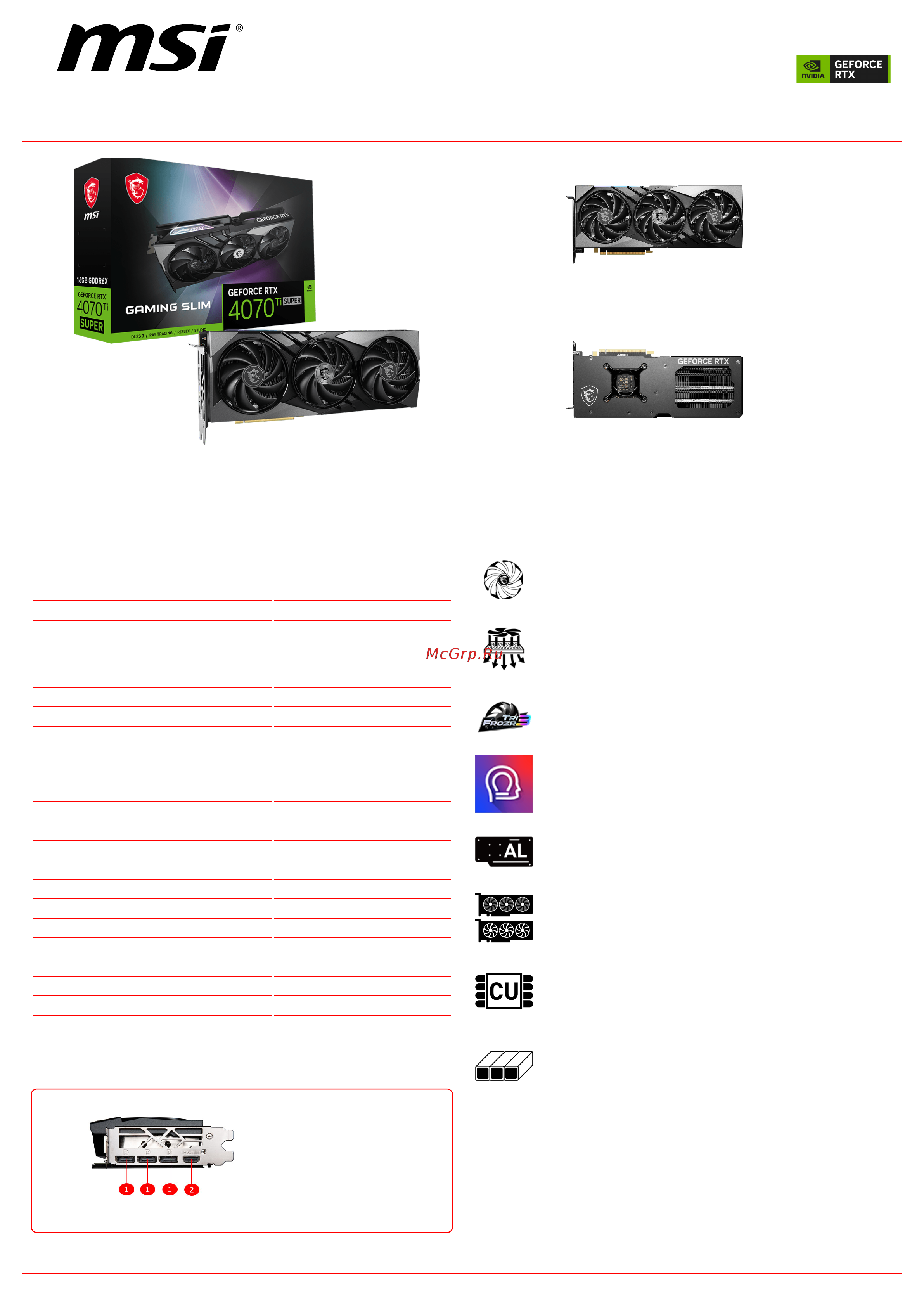 MSI GeForce RTX 4070 Ti SUPER 16G GAMING SLIM Спецификация онлайн