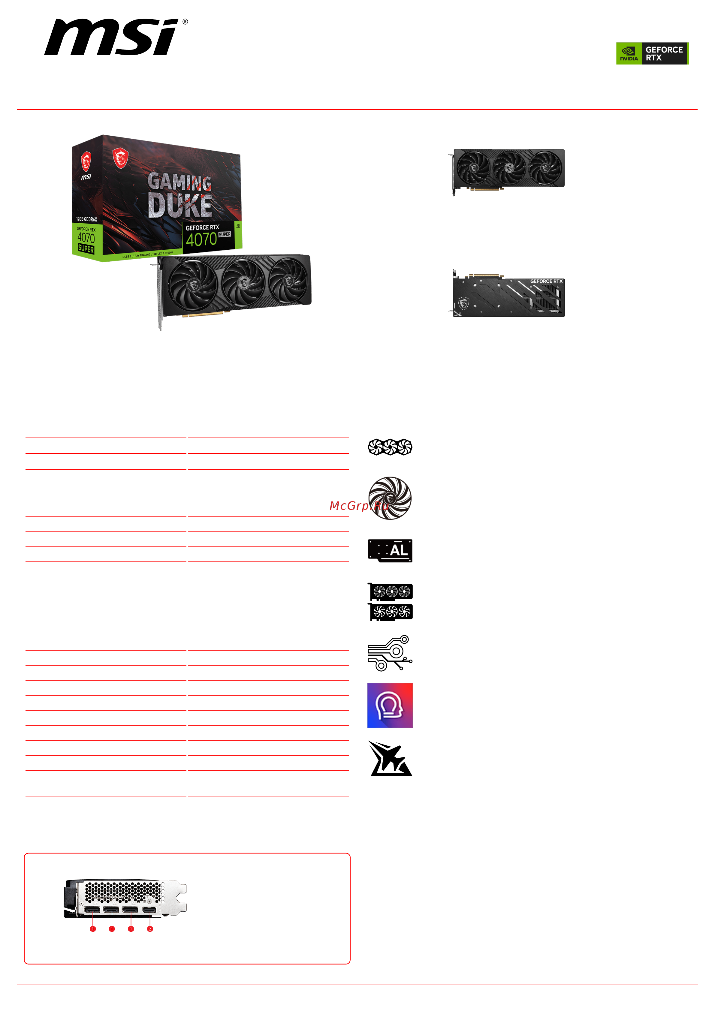 MSI GeForce RTX 4070 SUPER 12G GAMING DUKE 3X Спецификация онлайн