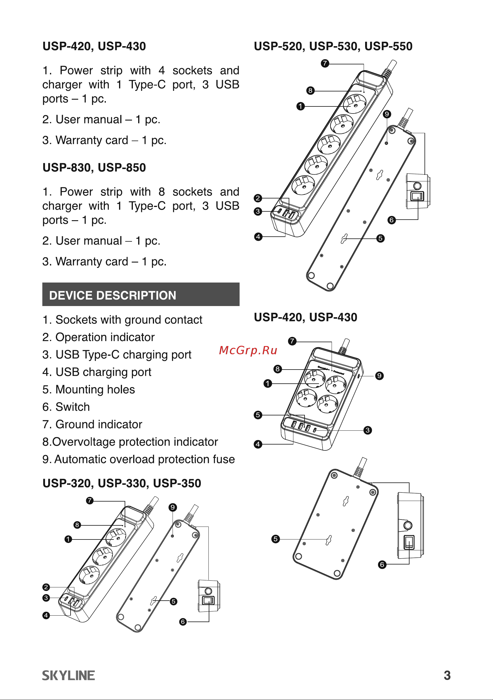 Skyline USP-530 White Инструкция по эксплуатации онлайн [3/18] 904041
