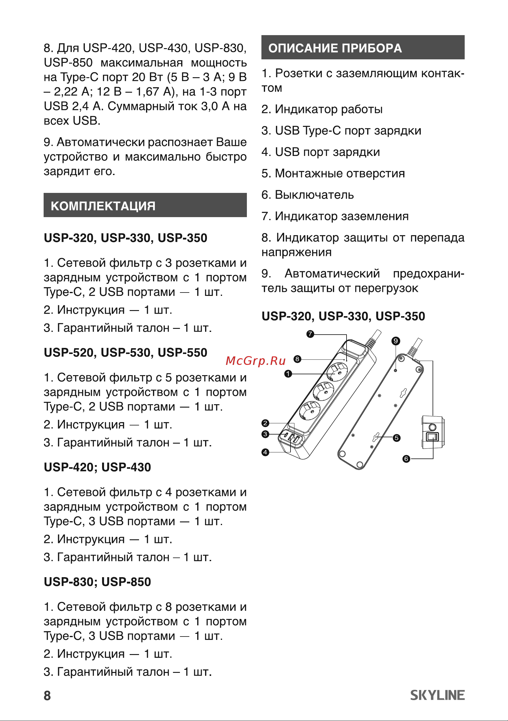 Skyline USP-330 White Инструкция по эксплуатации онлайн [8/18] 904051
