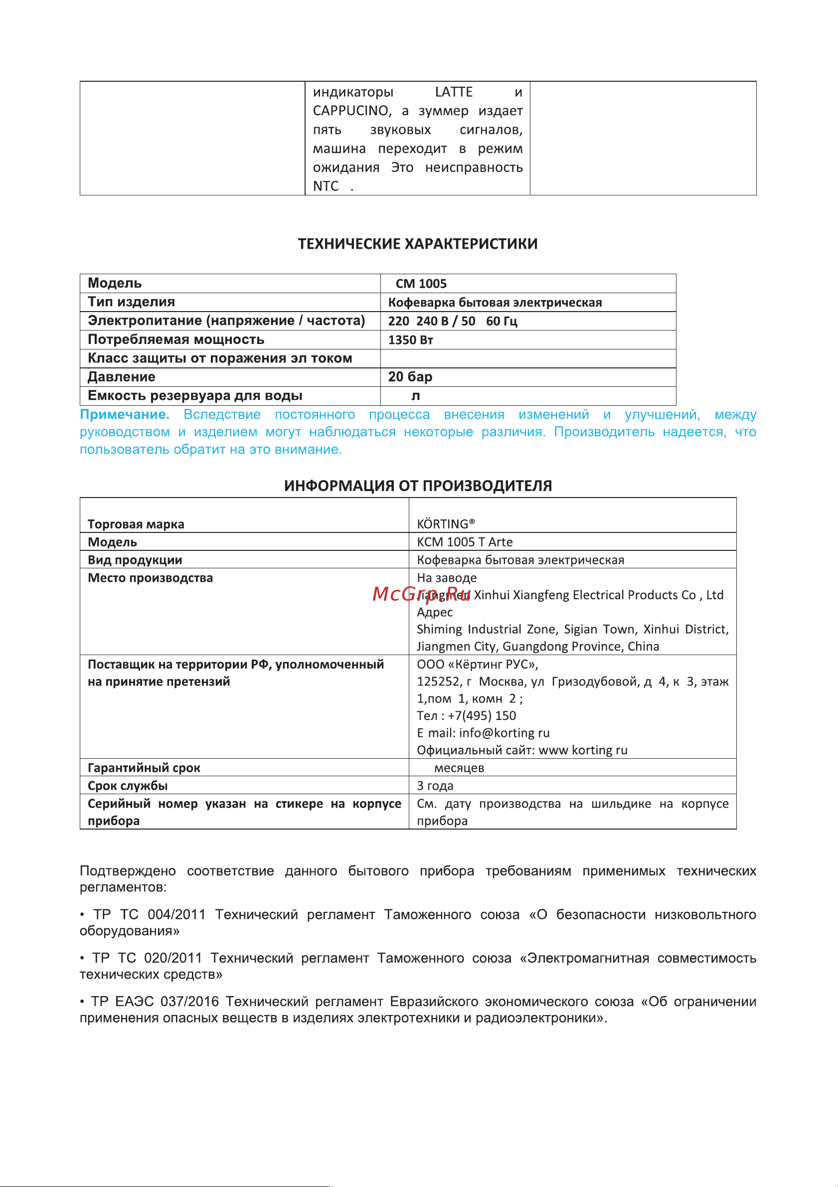 Korting KCM 1005 T Arte Инструкция по эксплуатации онлайн [14/20] 904242