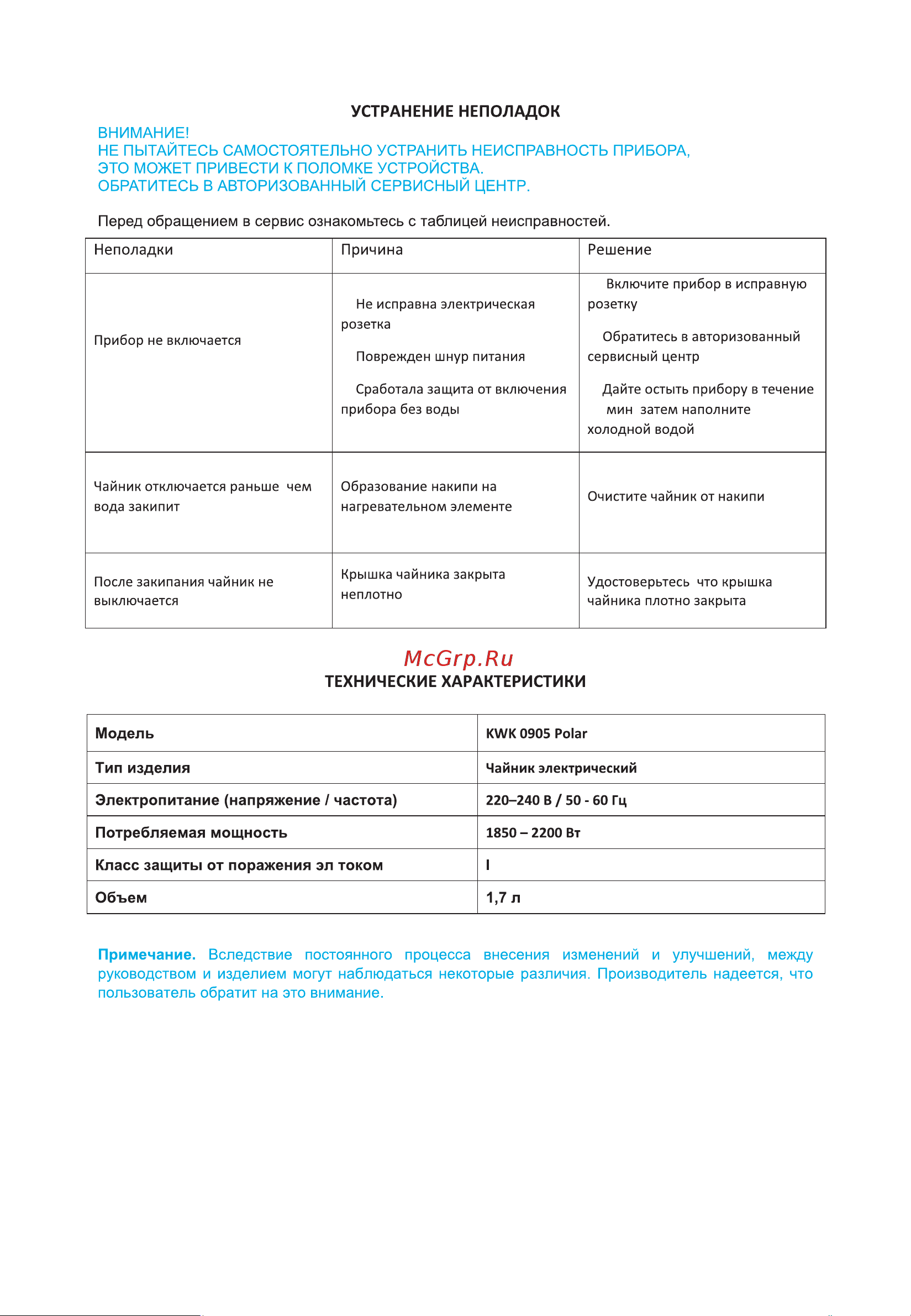 Korting KWK 0905 Polar Инструкция по эксплуатации онлайн [11/16] 904274