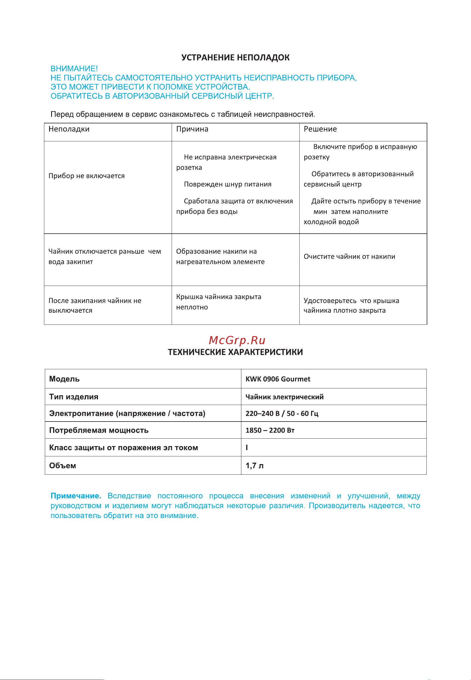 Korting KWK 0906 Gourmet Инструкция по эксплуатации онлайн [11/16] 904275