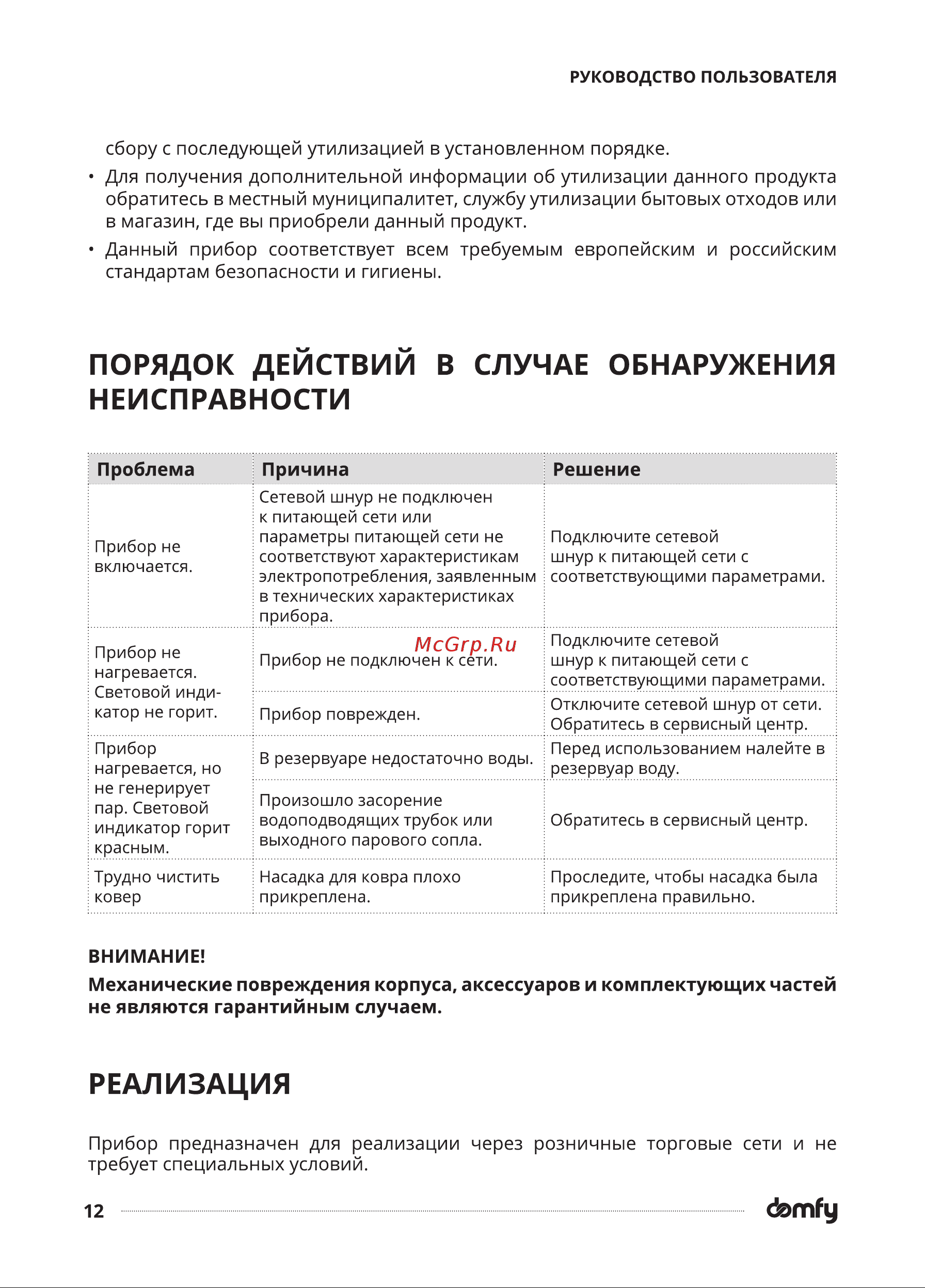 Domfy DSW-SM504 Инструкция по эксплуатации онлайн [12/18] 904387